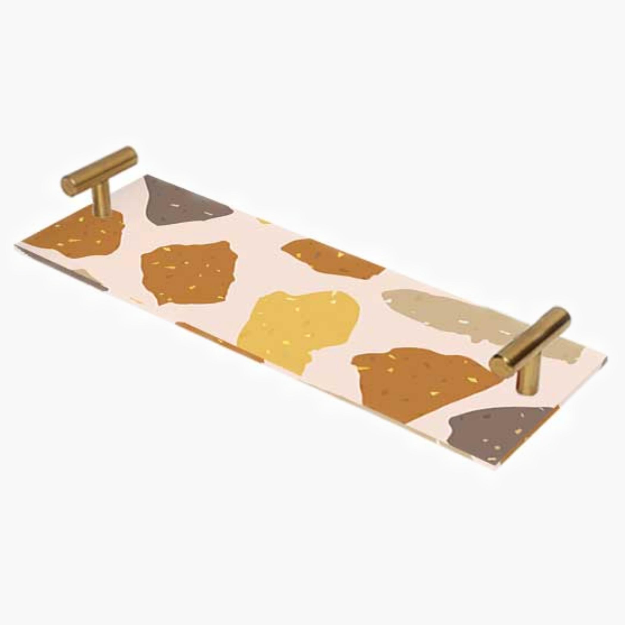 Decorative Acrylic Serving Tray with Gold Metal Handles and Marble Design 10×30 cm-household-dining-serveware-servingtrays-image-2