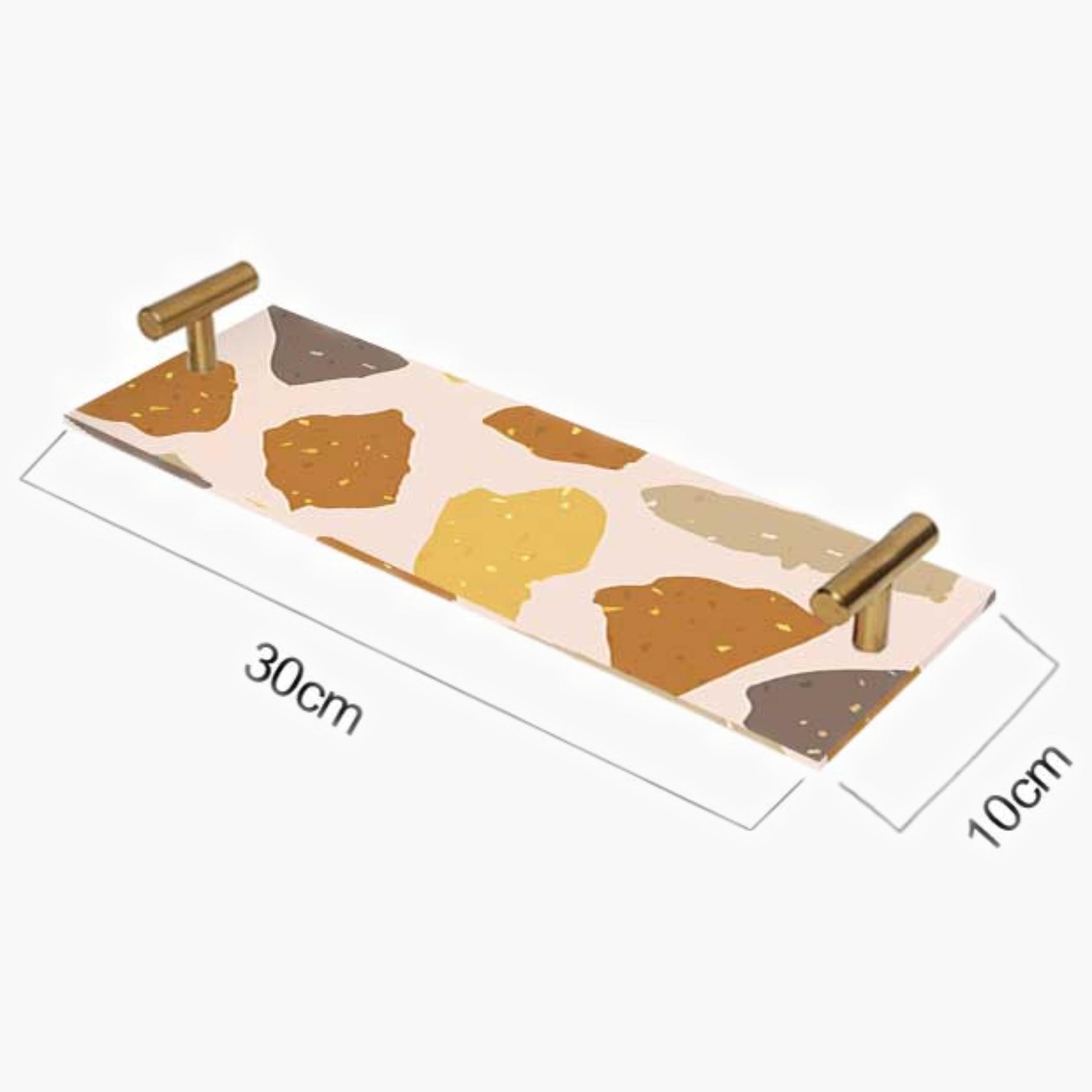 Decorative Acrylic Serving Tray with Gold Metal Handles and Marble Design 10×30 cm-household-dining-serveware-servingtrays-image-4