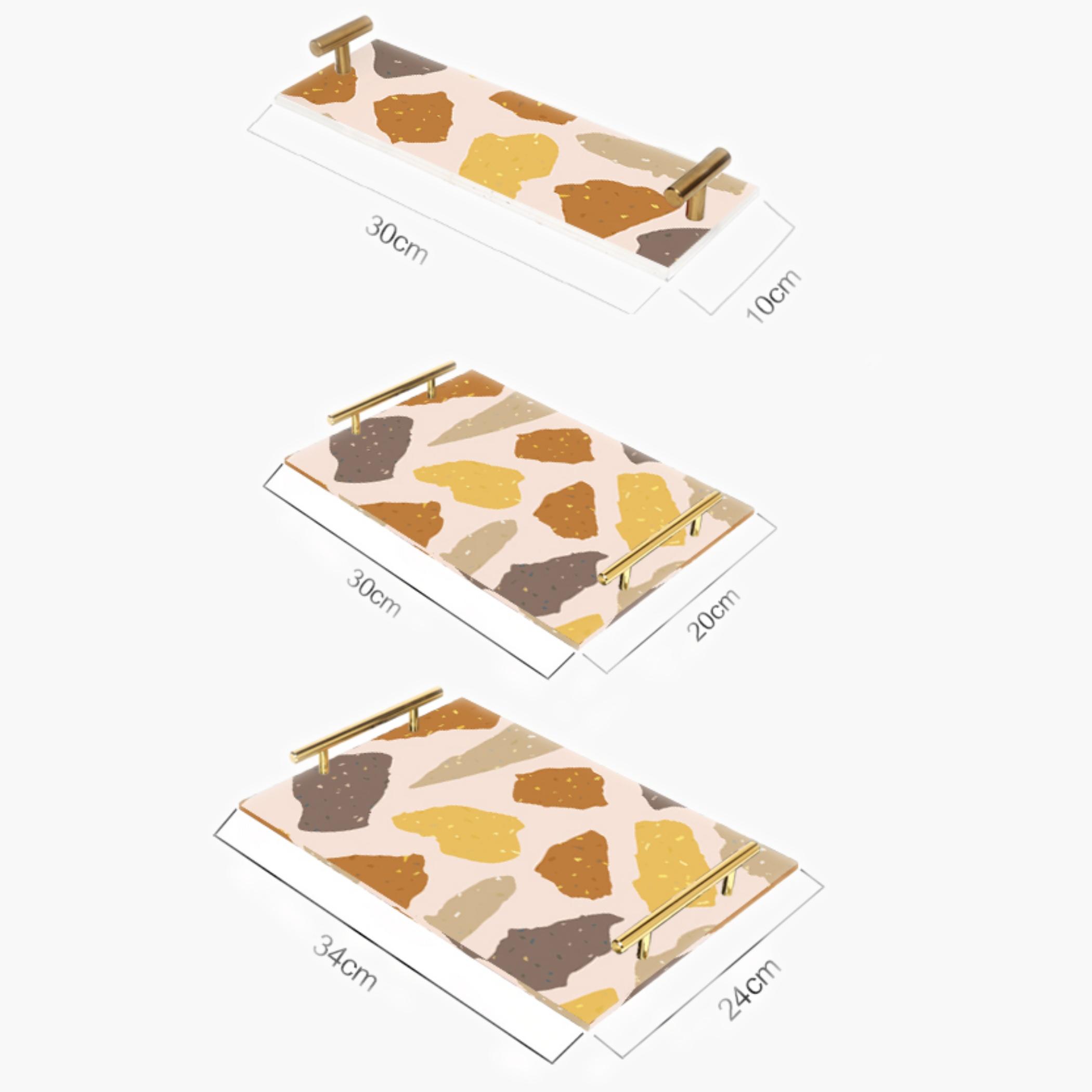 Decorative Acrylic Serving Tray with Gold Metal Handles and Marble Design 10×30 cm-household-dining-serveware-servingtrays-image-5