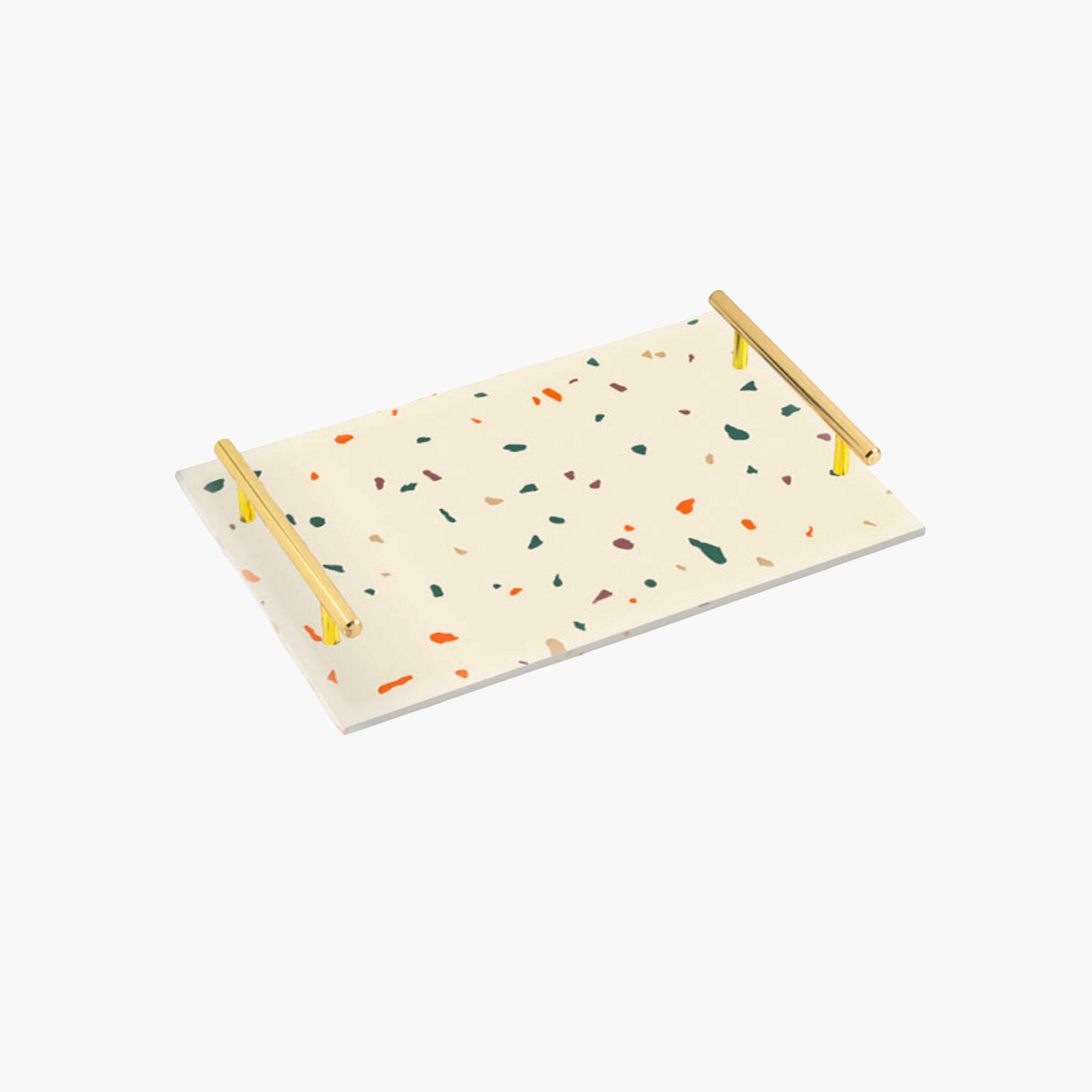 Decorative Acrylic Serving Tray with Gold Metal Handles and Marble Design 20×30 cm-household-dining-serveware-servingtrays-image-1