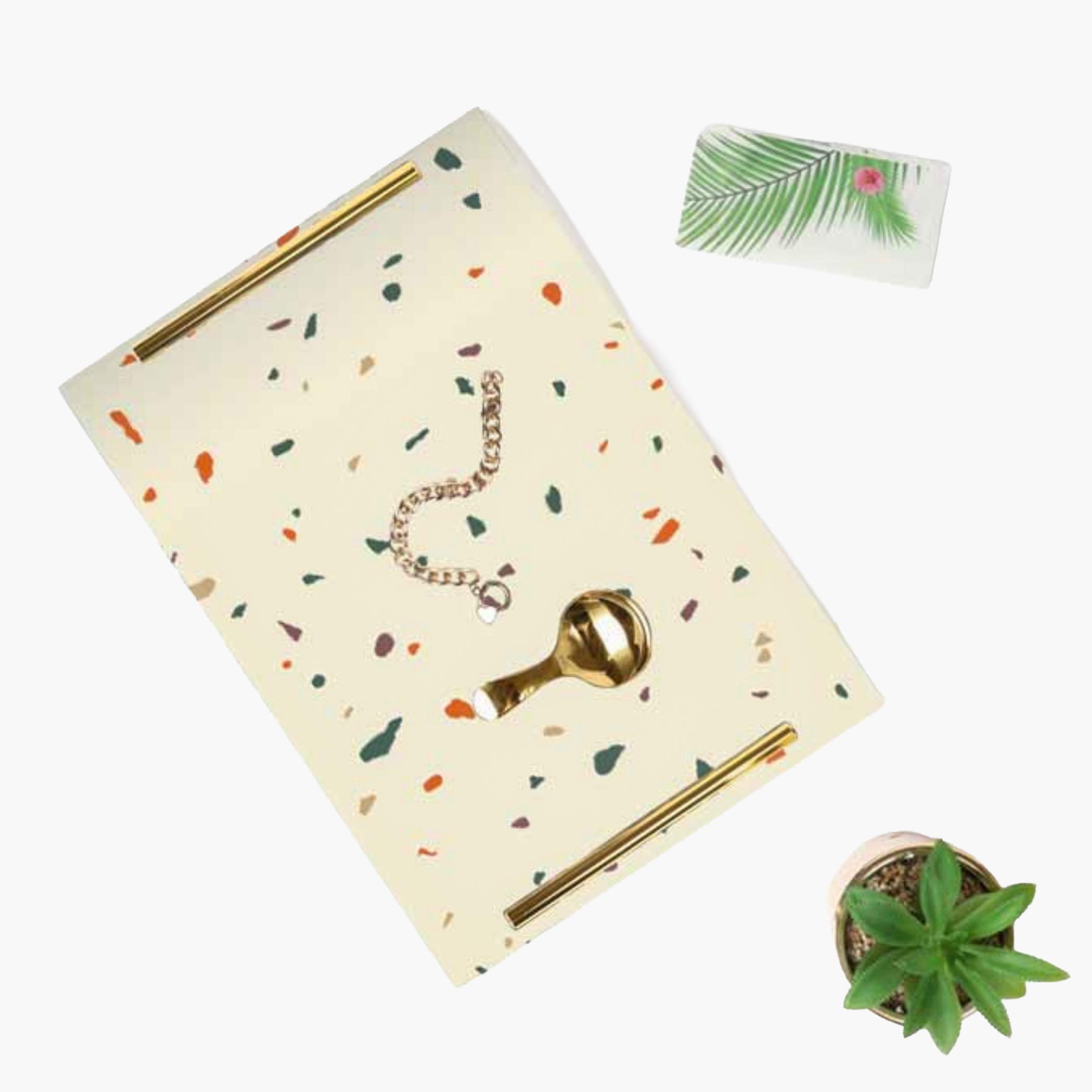 Decorative Acrylic Serving Tray with Gold Metal Handles and Marble Design 20×30 cm-household-dining-serveware-servingtrays-image-2