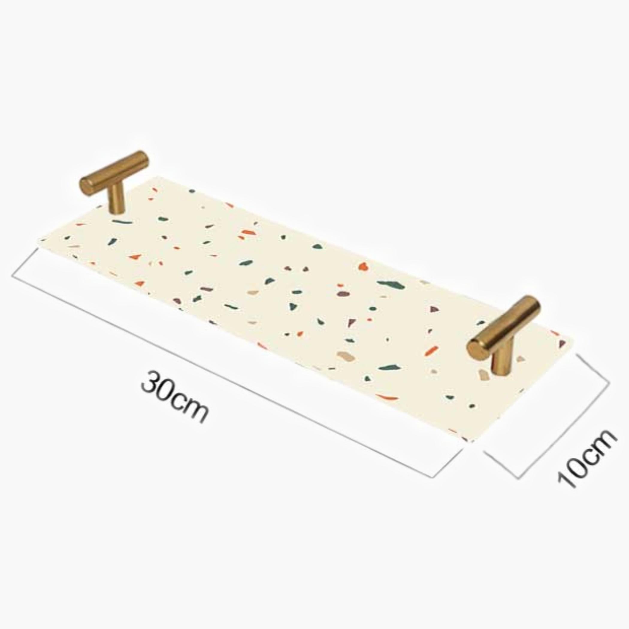 Decorative Acrylic Serving Tray with Gold Metal Handles and Marble Design 10×30 cm-household-dining-serveware-servingtrays-image-2