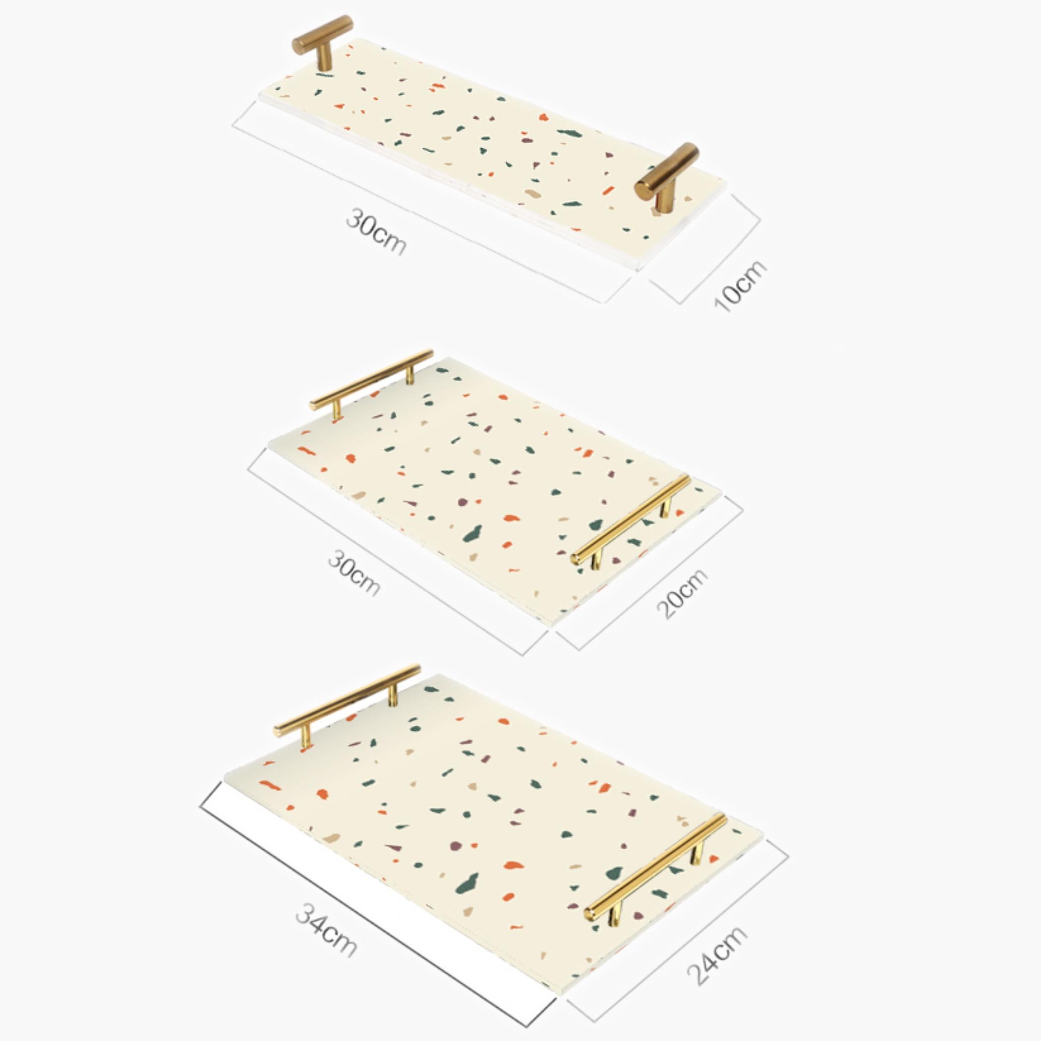 Decorative Acrylic Serving Tray with Gold Metal Handles and Marble Design 10×30 cm-household-dining-serveware-servingtrays-image-3