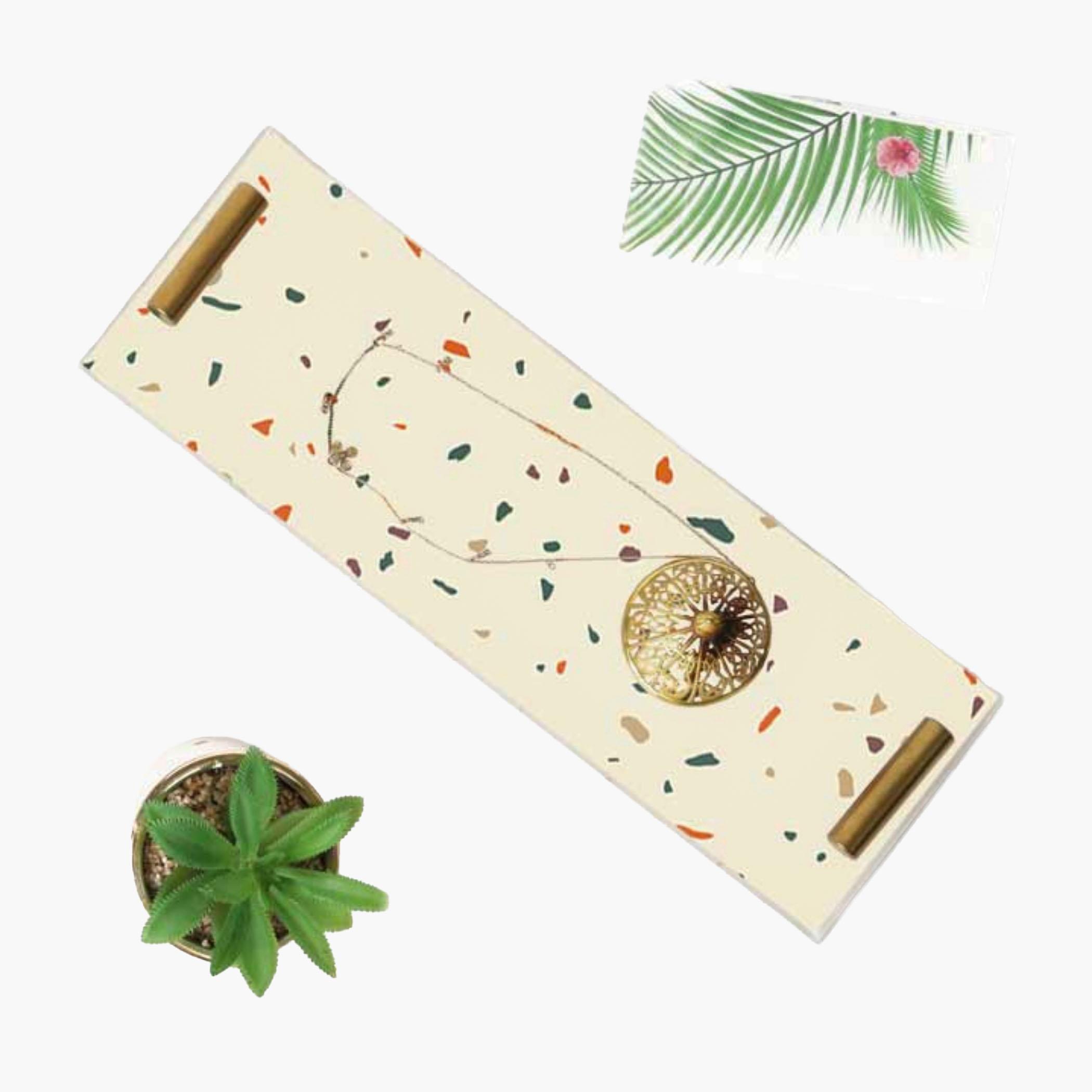 Decorative Acrylic Serving Tray with Gold Metal Handles and Marble Design 10×30 cm-household-dining-serveware-servingtrays-image-5