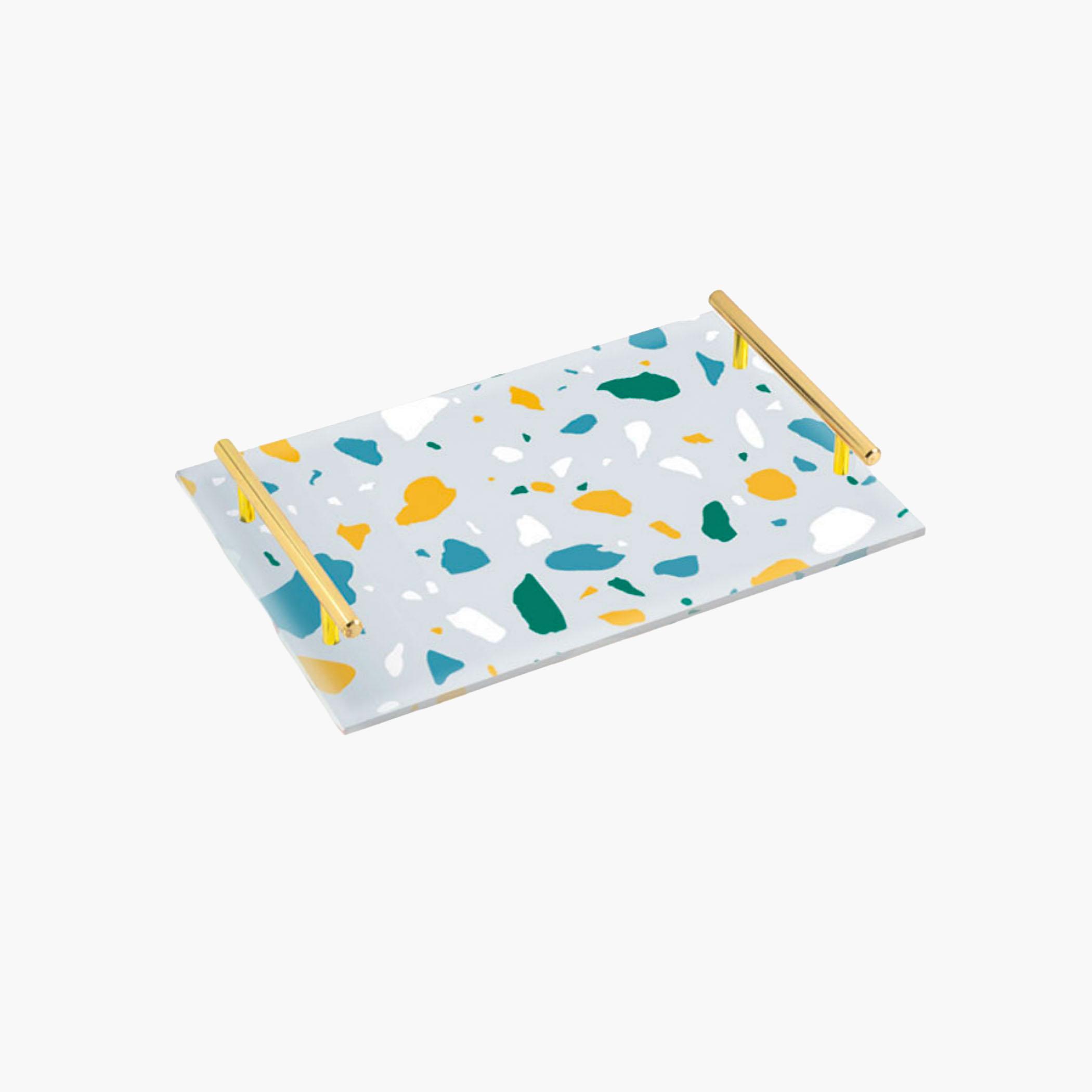 Decorative Acrylic Serving Tray with Gold Metal Handles and Marble Design 24×34 cm-household-dining-serveware-servingtrays-image-1