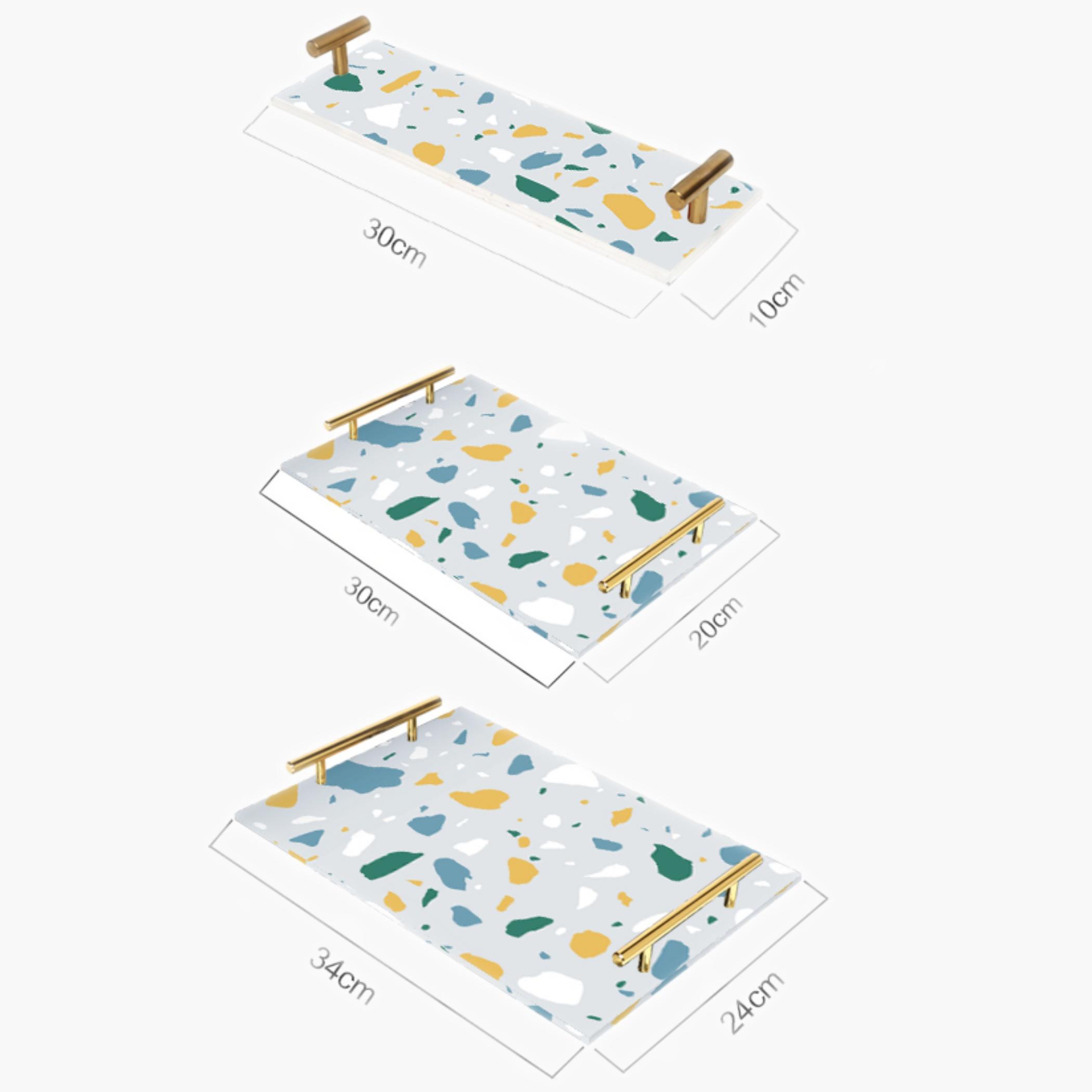 Decorative Acrylic Serving Tray with Gold Metal Handles and Marble Design 10×30 cm-household-dining-serveware-servingtrays-image-1