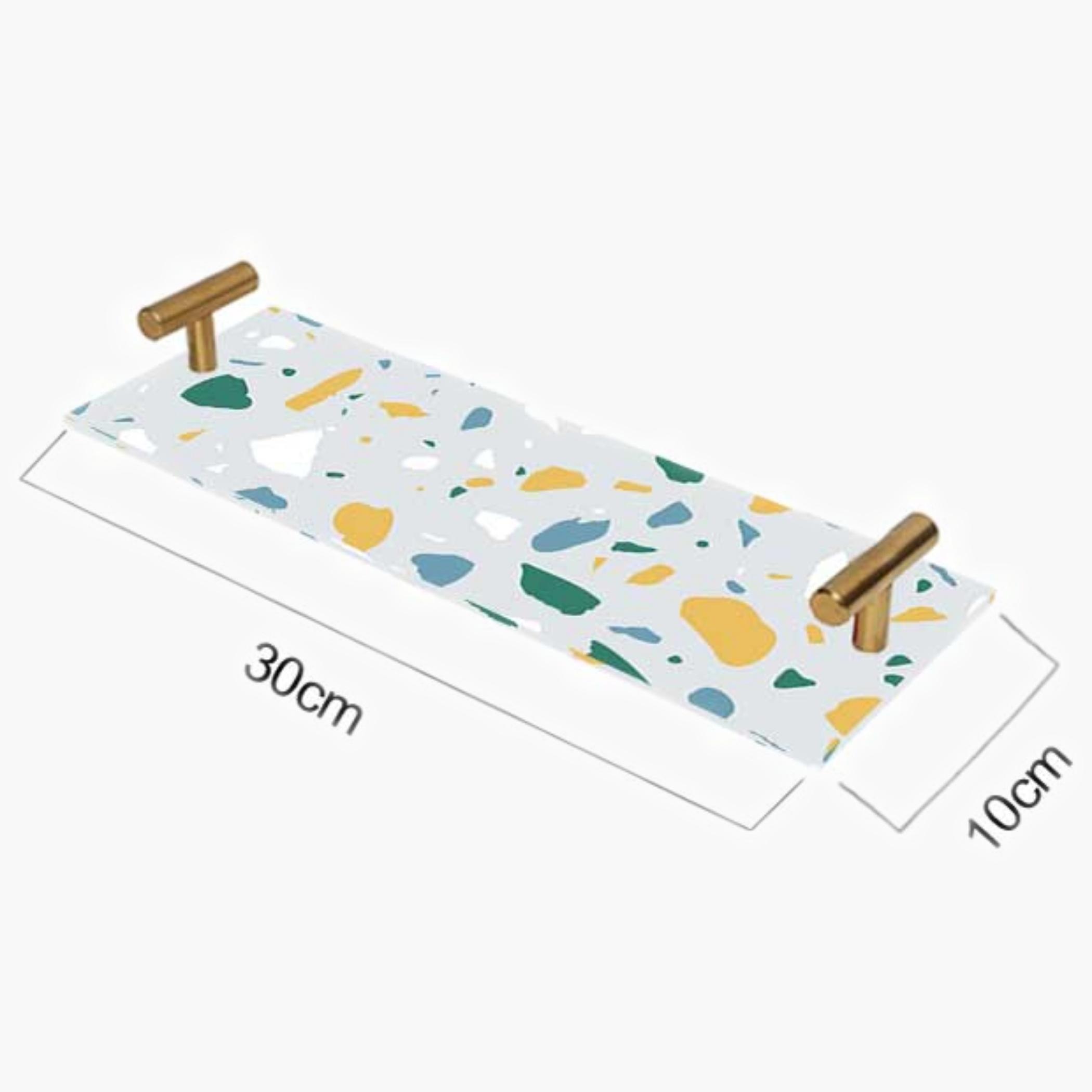 Decorative Acrylic Serving Tray with Gold Metal Handles and Marble Design 10×30 cm-household-dining-serveware-servingtrays-image-2