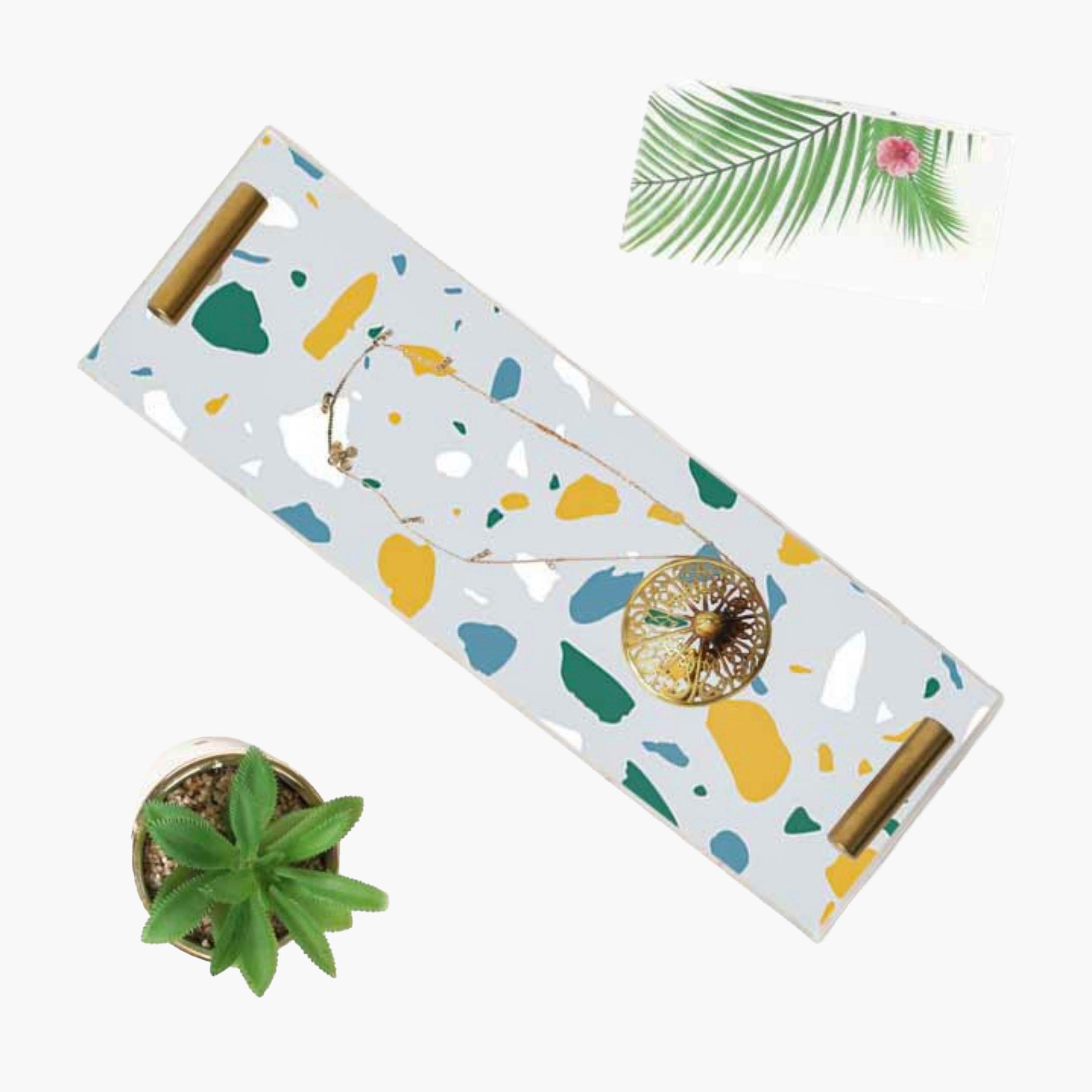Decorative Acrylic Serving Tray with Gold Metal Handles and Marble Design 10×30 cm-household-dining-serveware-servingtrays-image-5