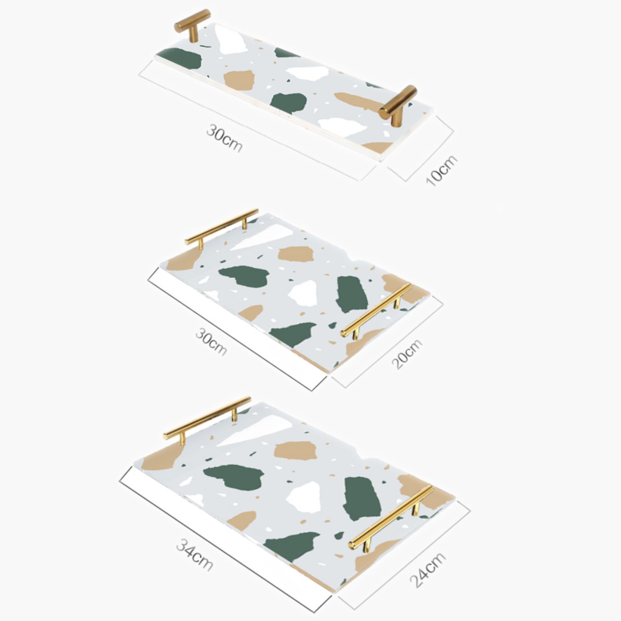 Decorative Acrylic Serving Tray with Gold Metal Handles and Marble Design 10×30 cm-household-dining-serveware-servingtrays-image-3