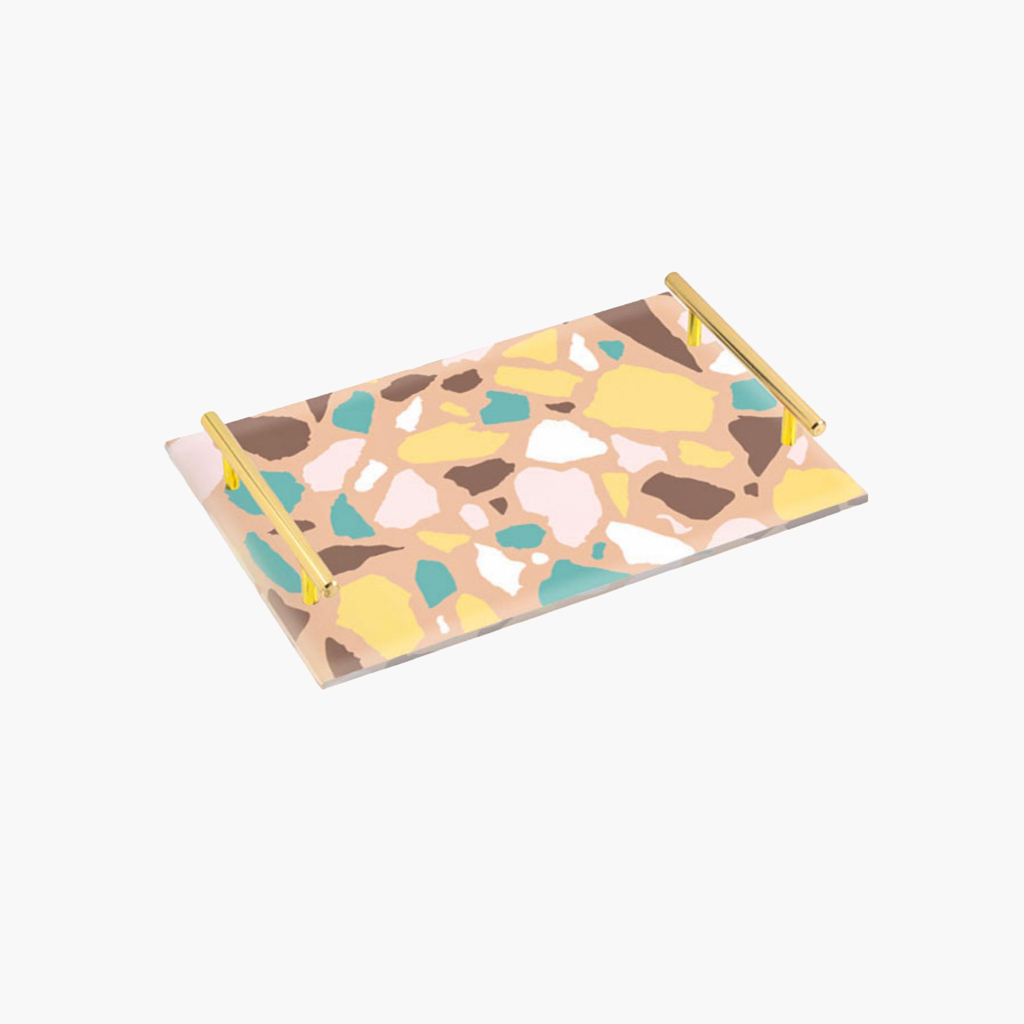 Decorative Acrylic Serving Tray with Gold Metal Handles and Marble Design 24×34 cm-household-dining-serveware-servingtrays-image-1