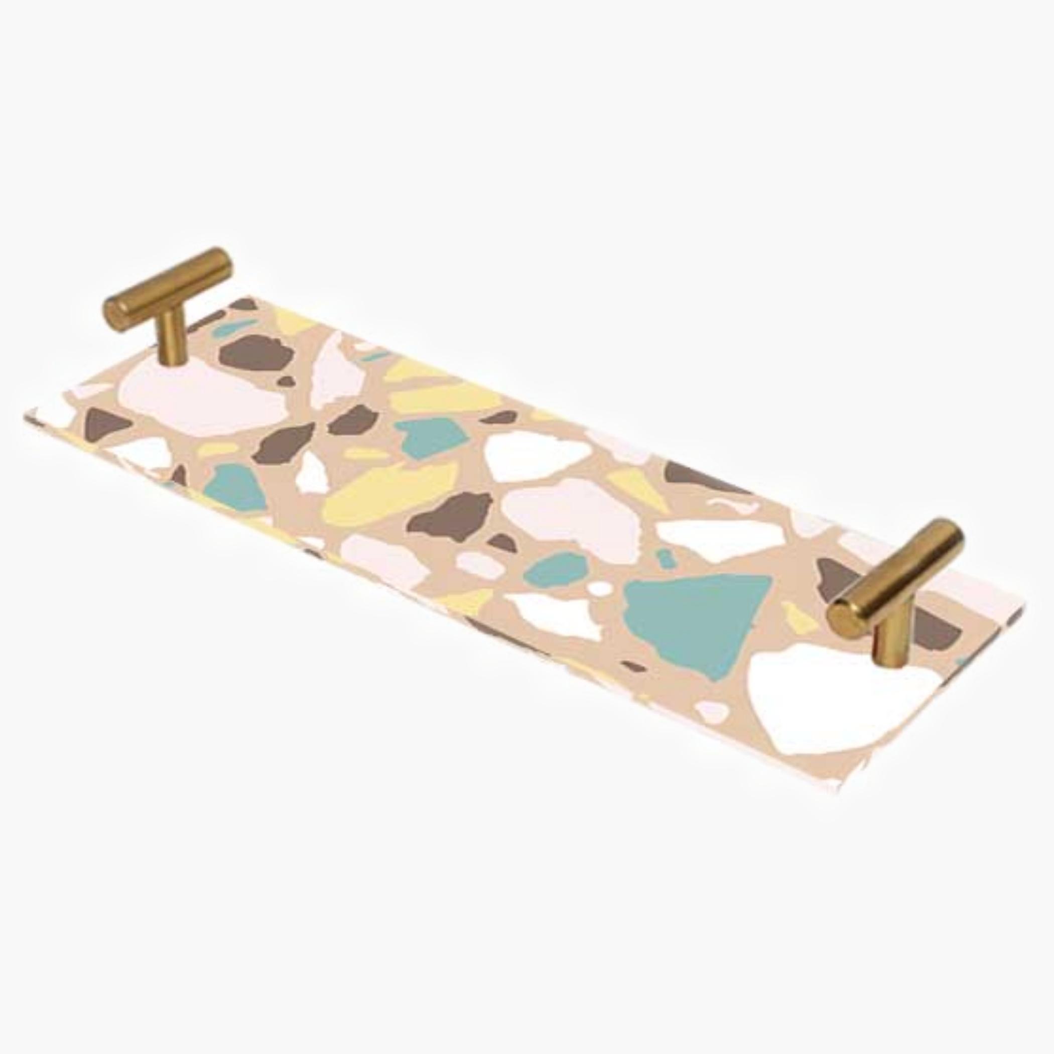 Decorative Acrylic Serving Tray with Gold Metal Handles and Marble Design 10×30 cm-household-dining-serveware-servingtrays-image-1