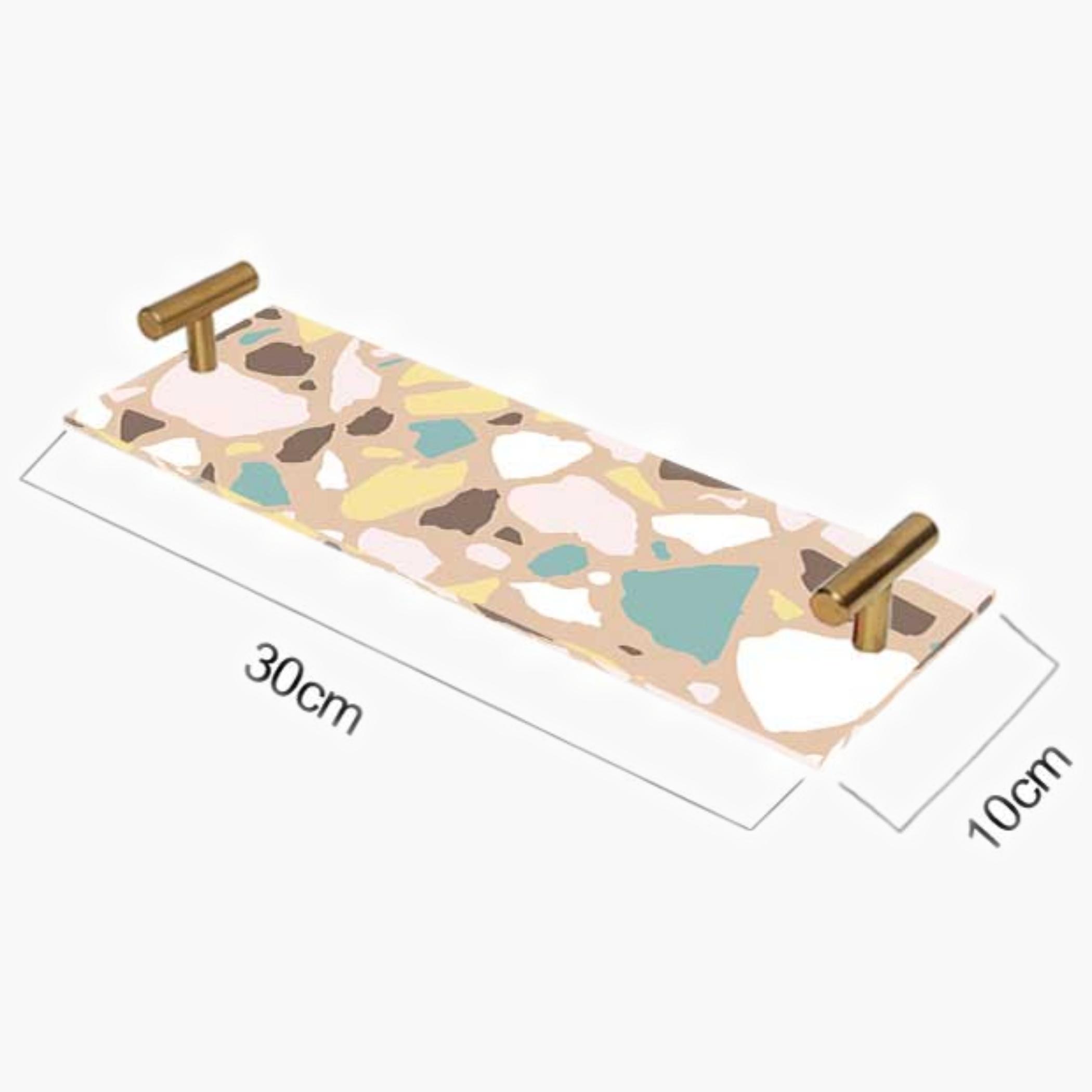 Decorative Acrylic Serving Tray with Gold Metal Handles and Marble Design 10×30 cm-household-dining-serveware-servingtrays-image-2