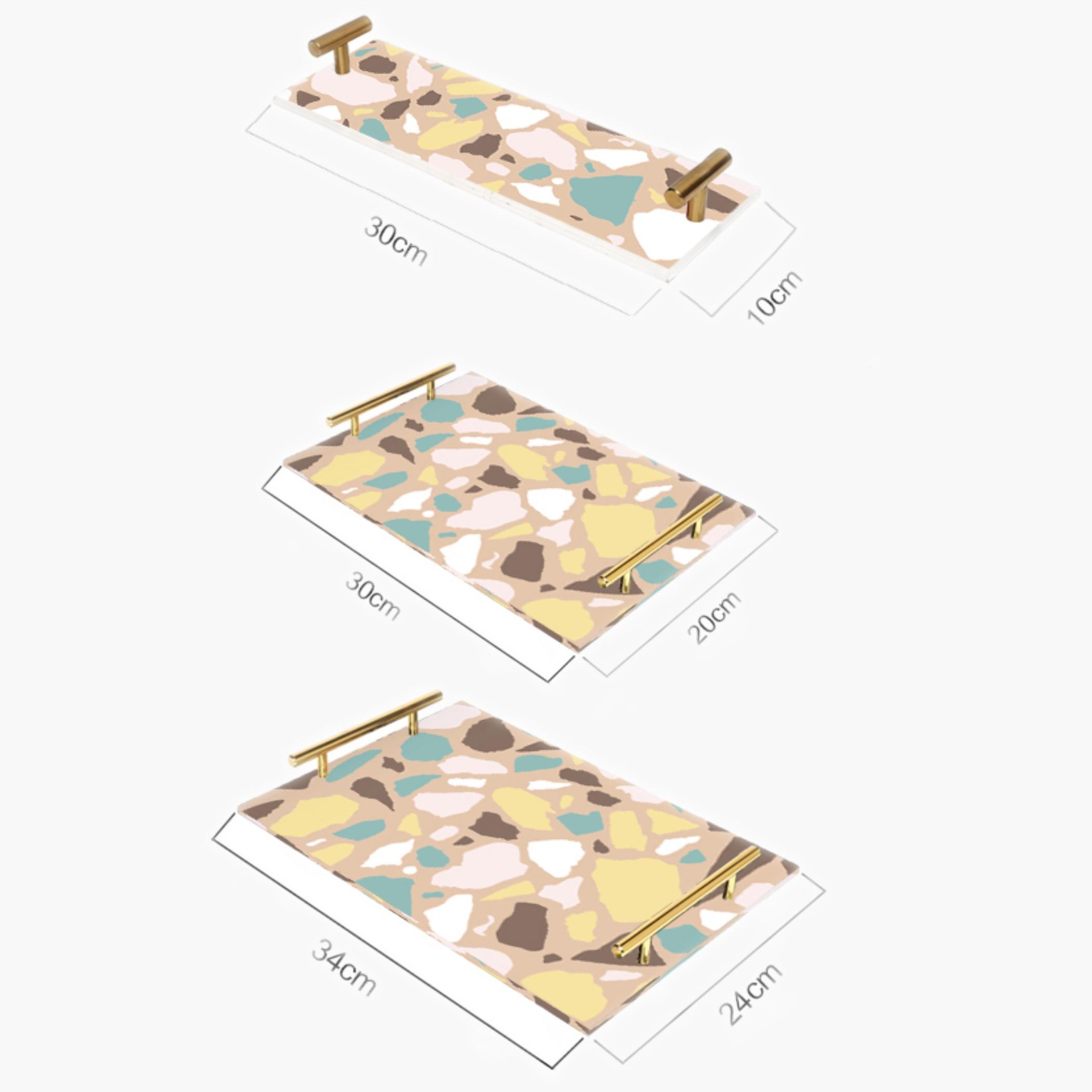 Decorative Acrylic Serving Tray with Gold Metal Handles and Marble Design 10×30 cm-household-dining-serveware-servingtrays-image-3