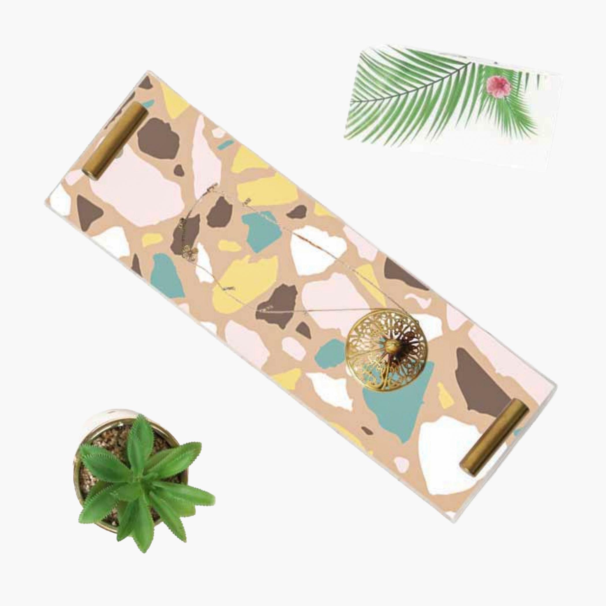 Decorative Acrylic Serving Tray with Gold Metal Handles and Marble Design 10×30 cm-household-dining-serveware-servingtrays-image-5