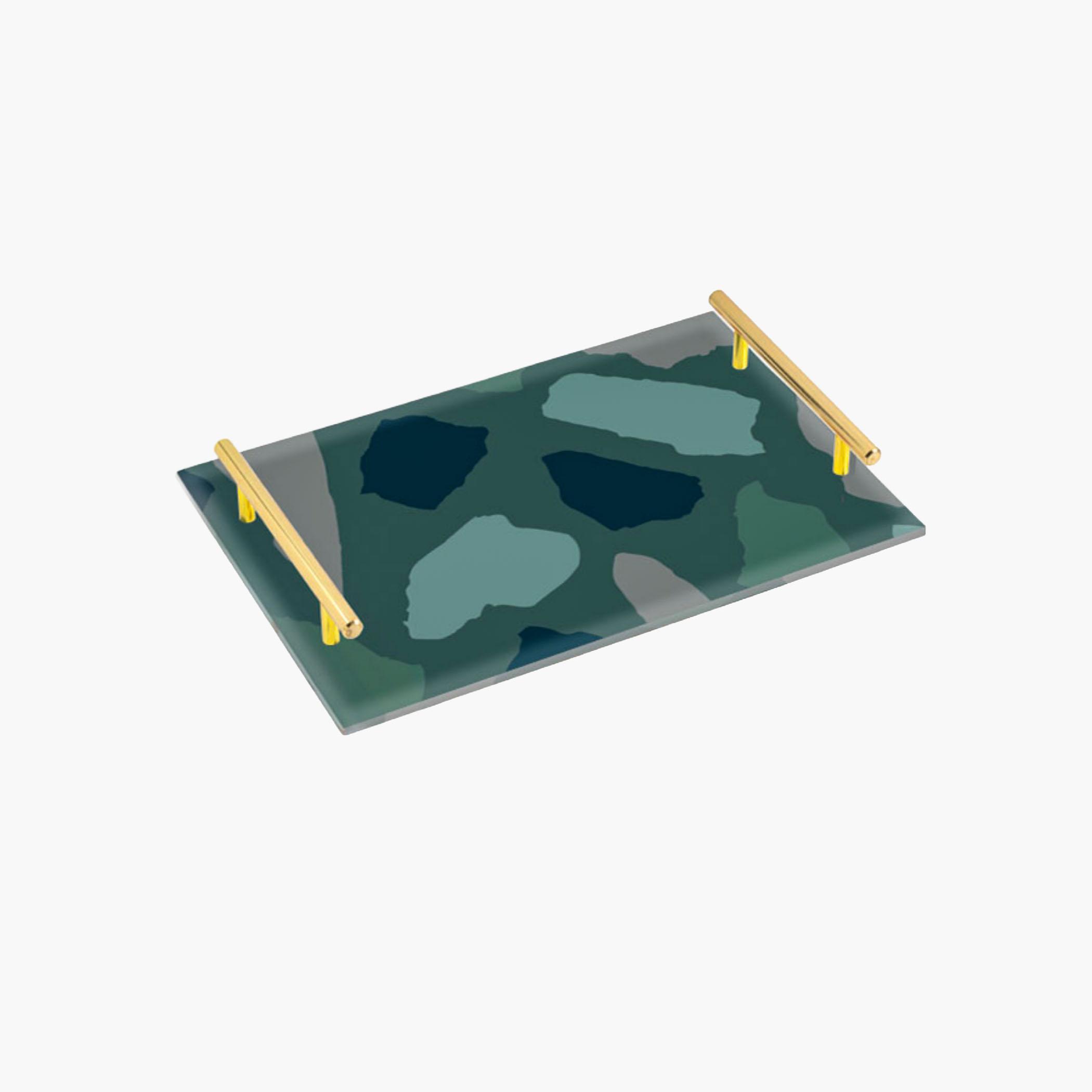 Decorative Acrylic Serving Tray with Gold Metal Handles and Marble Design 24×34 cm-household-dining-serveware-servingtrays-image-1