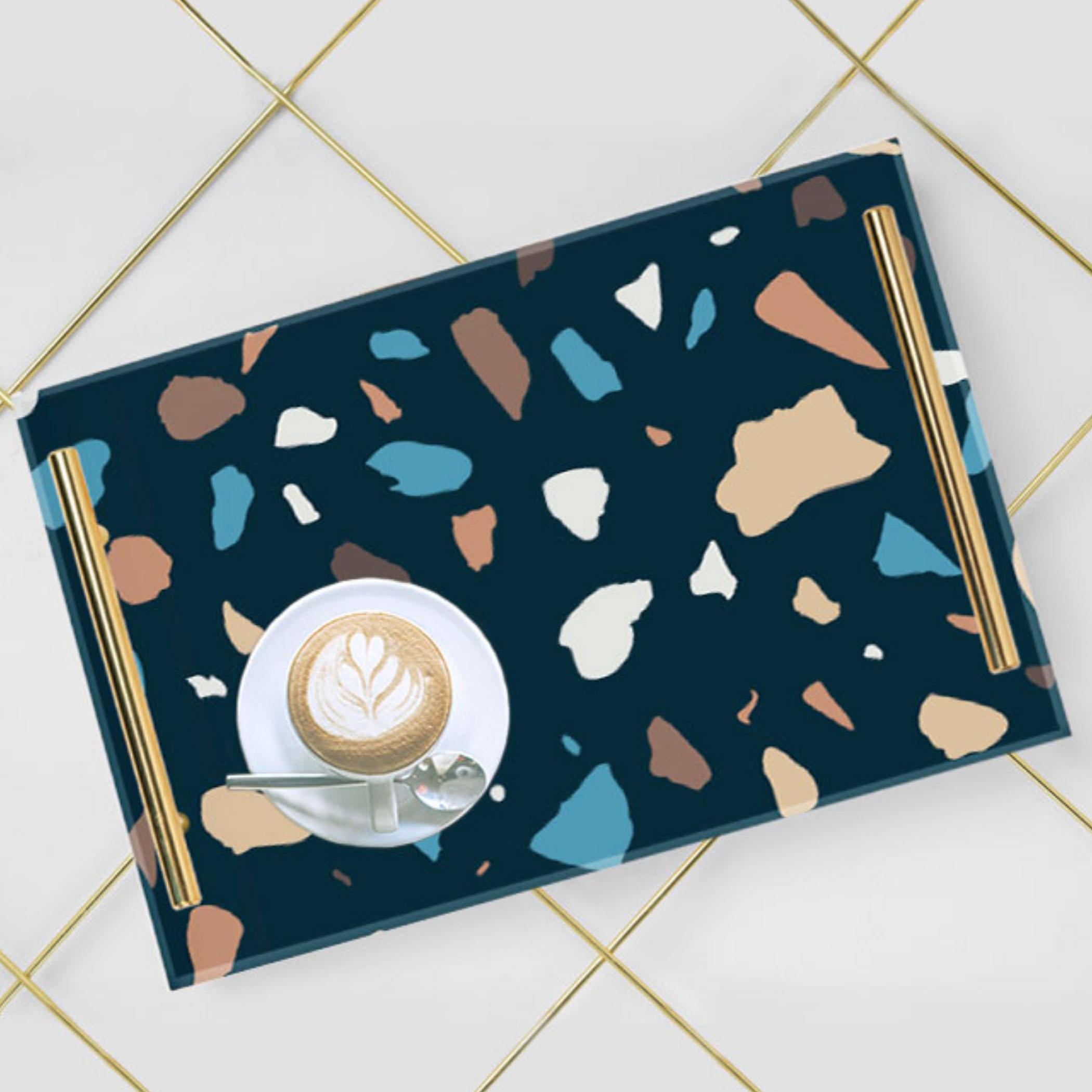 Decorative Acrylic Serving Tray with Gold Metal Handles and Marble Design 24×34 cm-household-dining-serveware-servingtrays-image-1