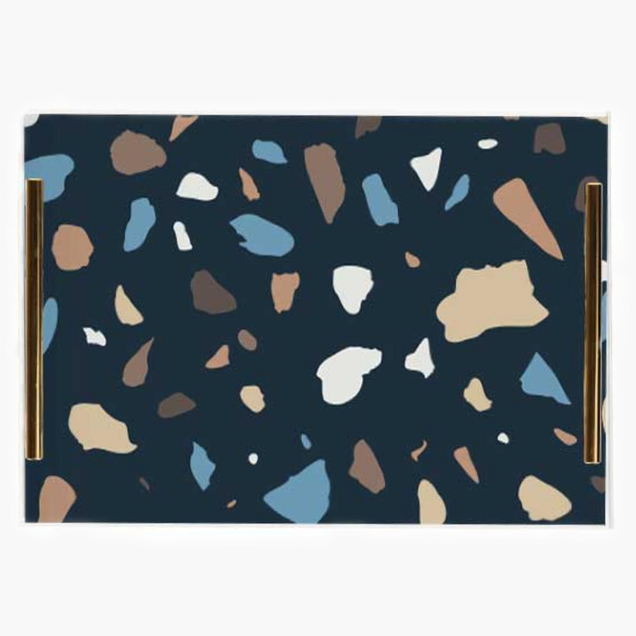 Decorative Acrylic Serving Tray with Gold Metal Handles and Marble Design 20×30 cm-household-dining-serveware-servingtrays-image-1