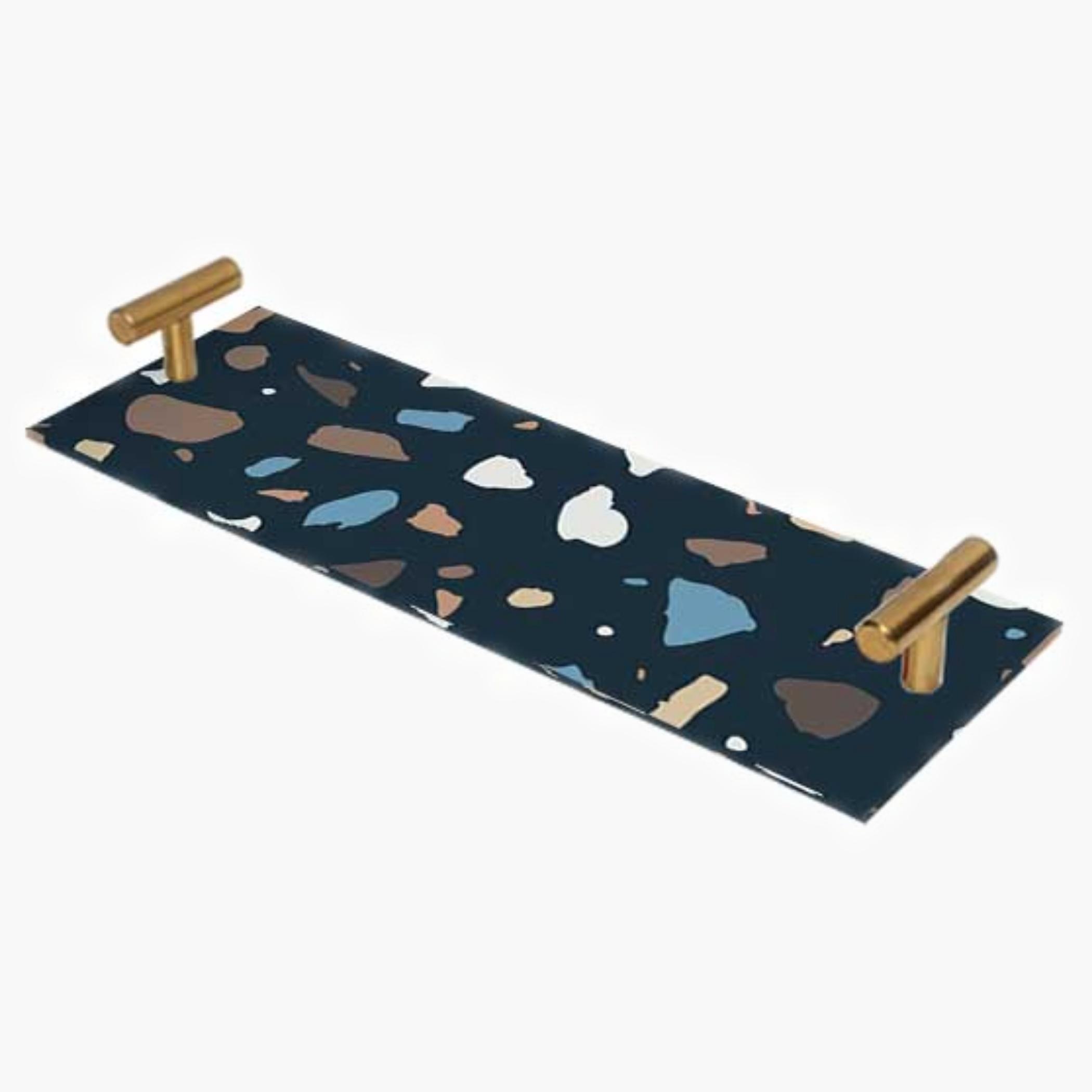 Decorative Acrylic Serving Tray with Gold Metal Handles and Marble Design 10×30 cm-household-dining-serveware-servingtrays-image-1