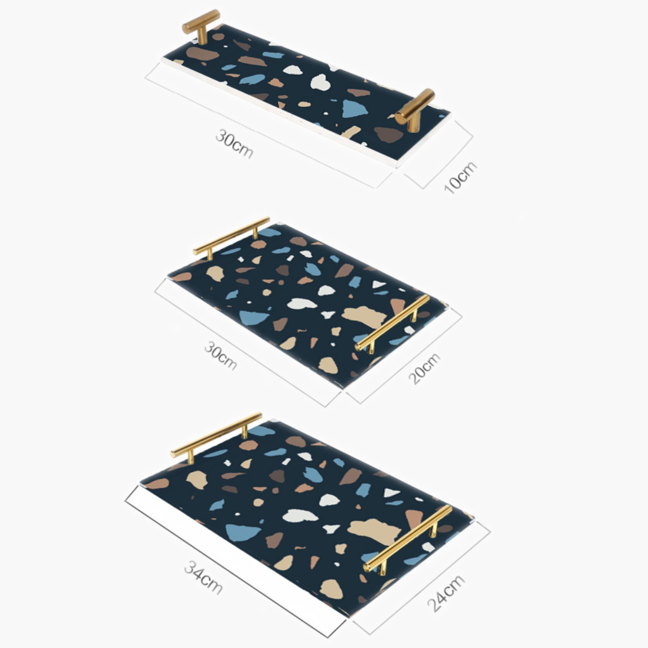 Decorative Acrylic Serving Tray with Gold Metal Handles and Marble Design 10×30 cm-household-dining-serveware-servingtrays-image-2