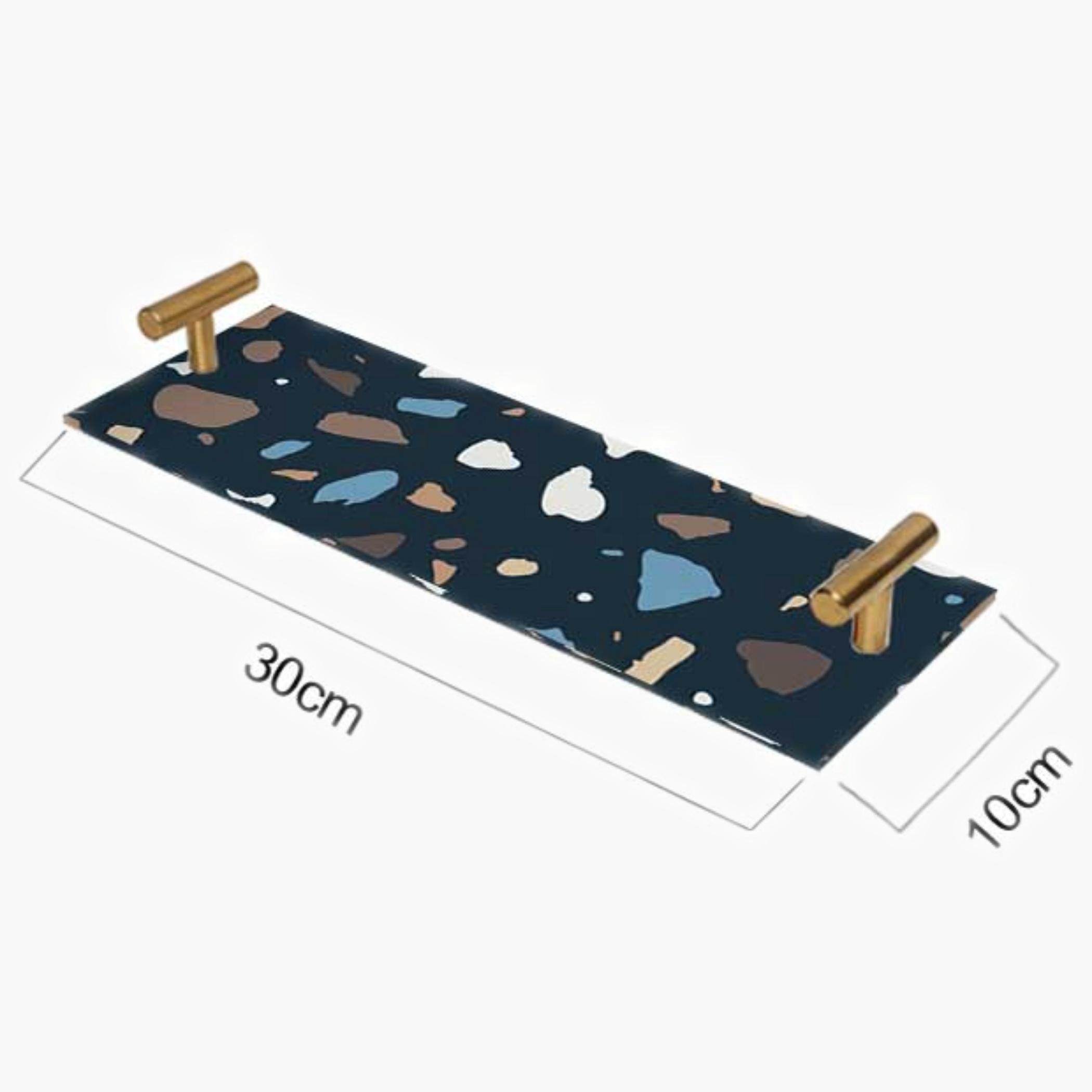 Decorative Acrylic Serving Tray with Gold Metal Handles and Marble Design 10×30 cm-household-dining-serveware-servingtrays-image-3