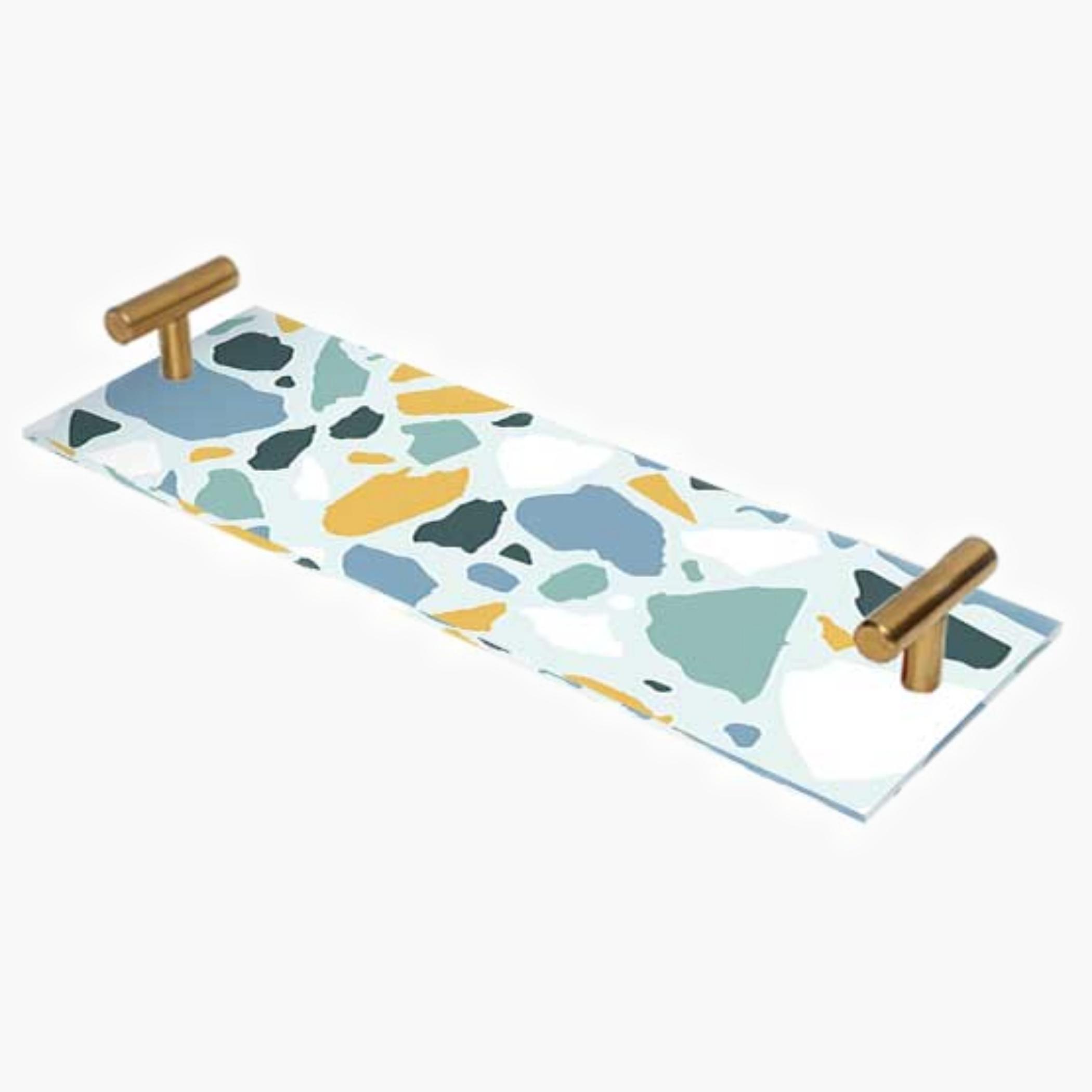 Decorative Acrylic Serving Tray with Gold Metal Handles and Marble Design 10×30 cm-household-dining-serveware-servingtrays-image-1