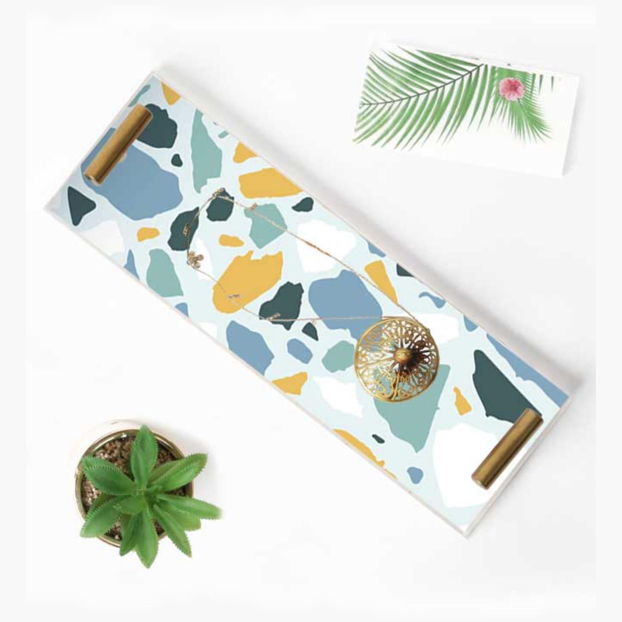 Decorative Acrylic Serving Tray with Gold Metal Handles and Marble Design 10×30 cm-household-dining-serveware-servingtrays-image-3