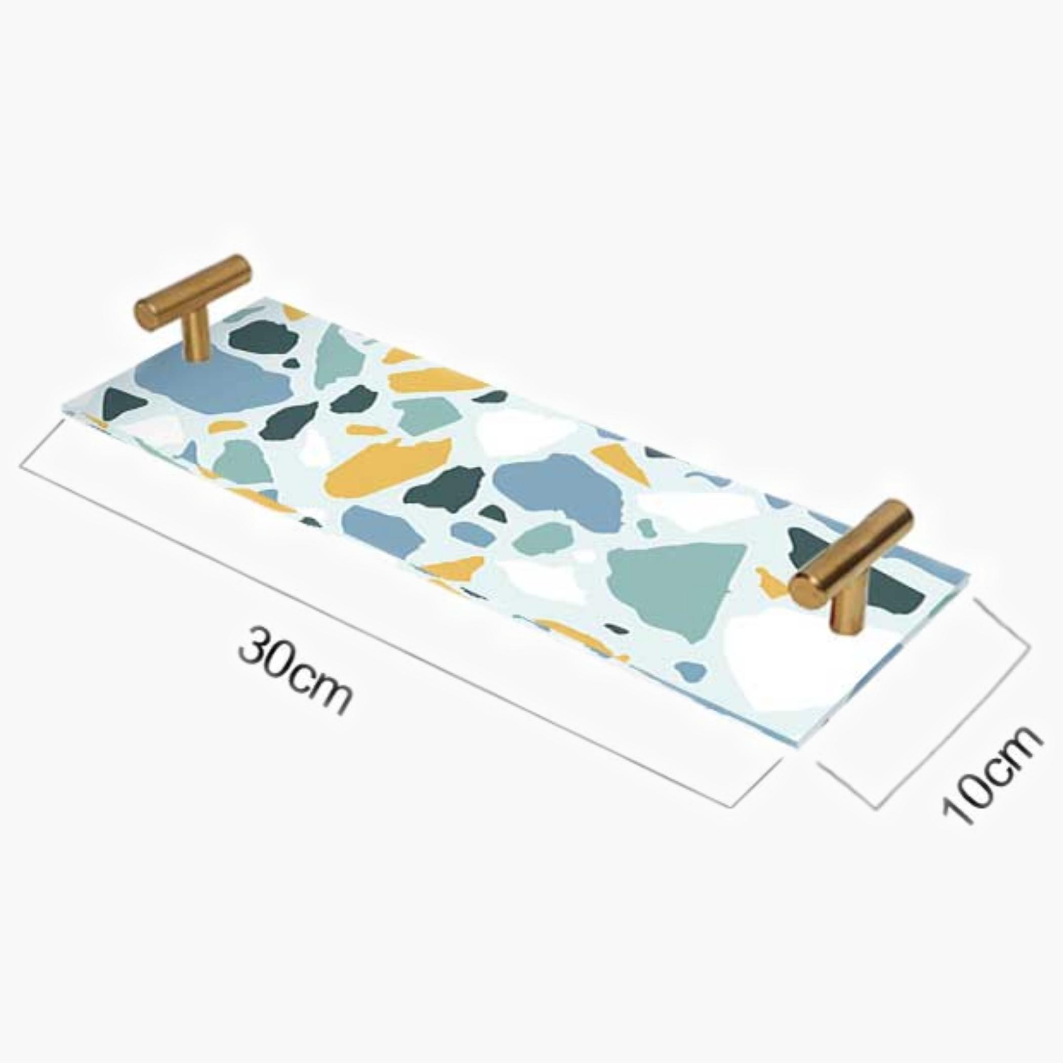 Decorative Acrylic Serving Tray with Gold Metal Handles and Marble Design 10×30 cm-household-dining-serveware-servingtrays-image-4