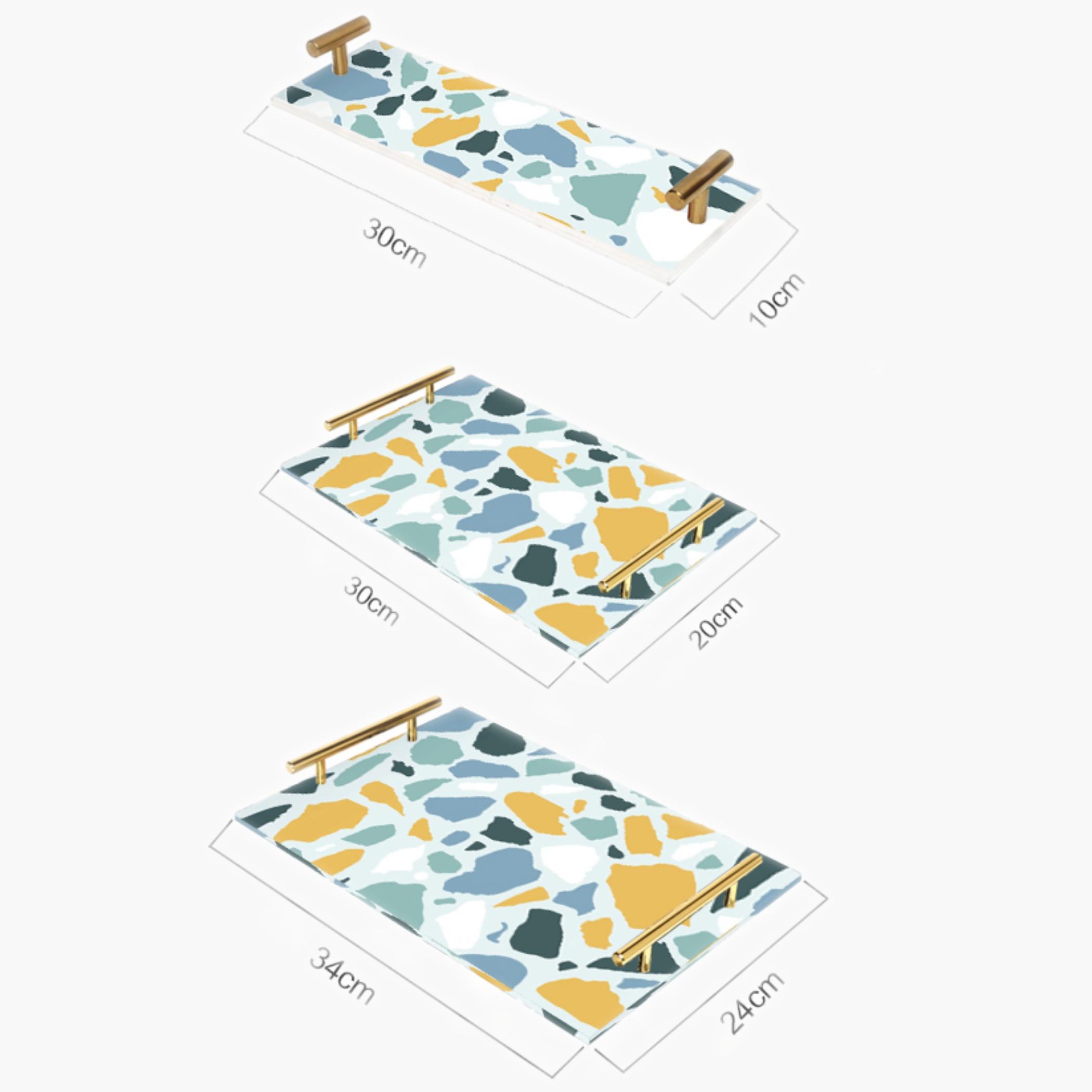 Decorative Acrylic Serving Tray with Gold Metal Handles and Marble Design 10×30 cm-household-dining-serveware-servingtrays-image-5