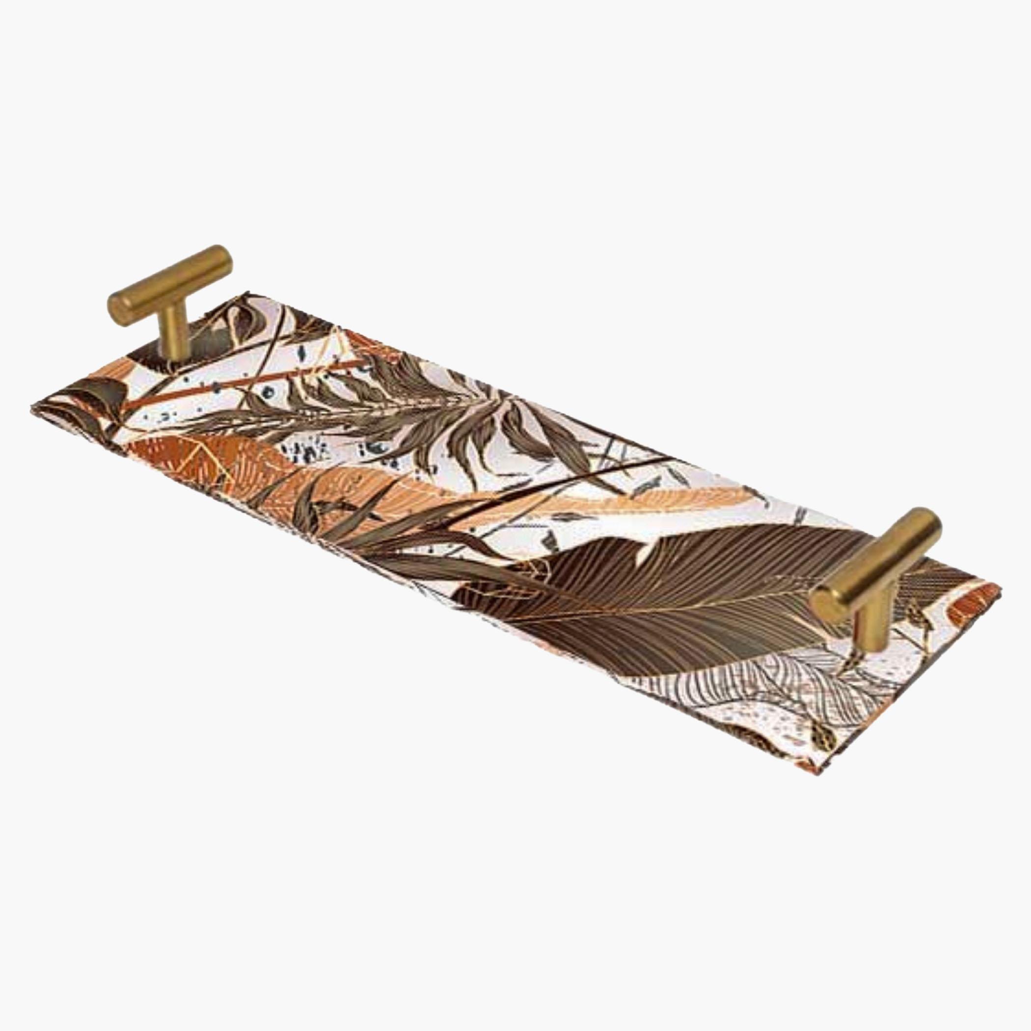 Decorative Acrylic Serving Tray with Gold Metal Handles and Marble Design 10×30 cm-household-dining-serveware-servingtrays-image-1