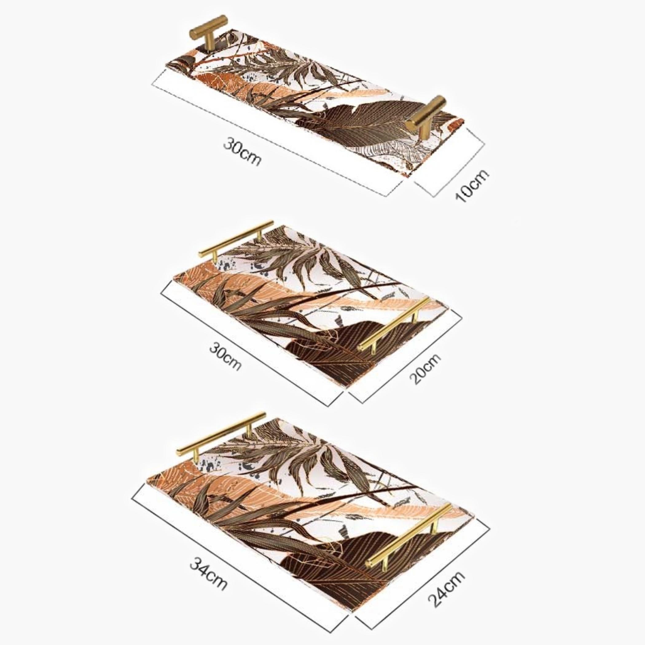 Decorative Acrylic Serving Tray with Gold Metal Handles and Marble Design 10×30 cm-household-dining-serveware-servingtrays-image-2