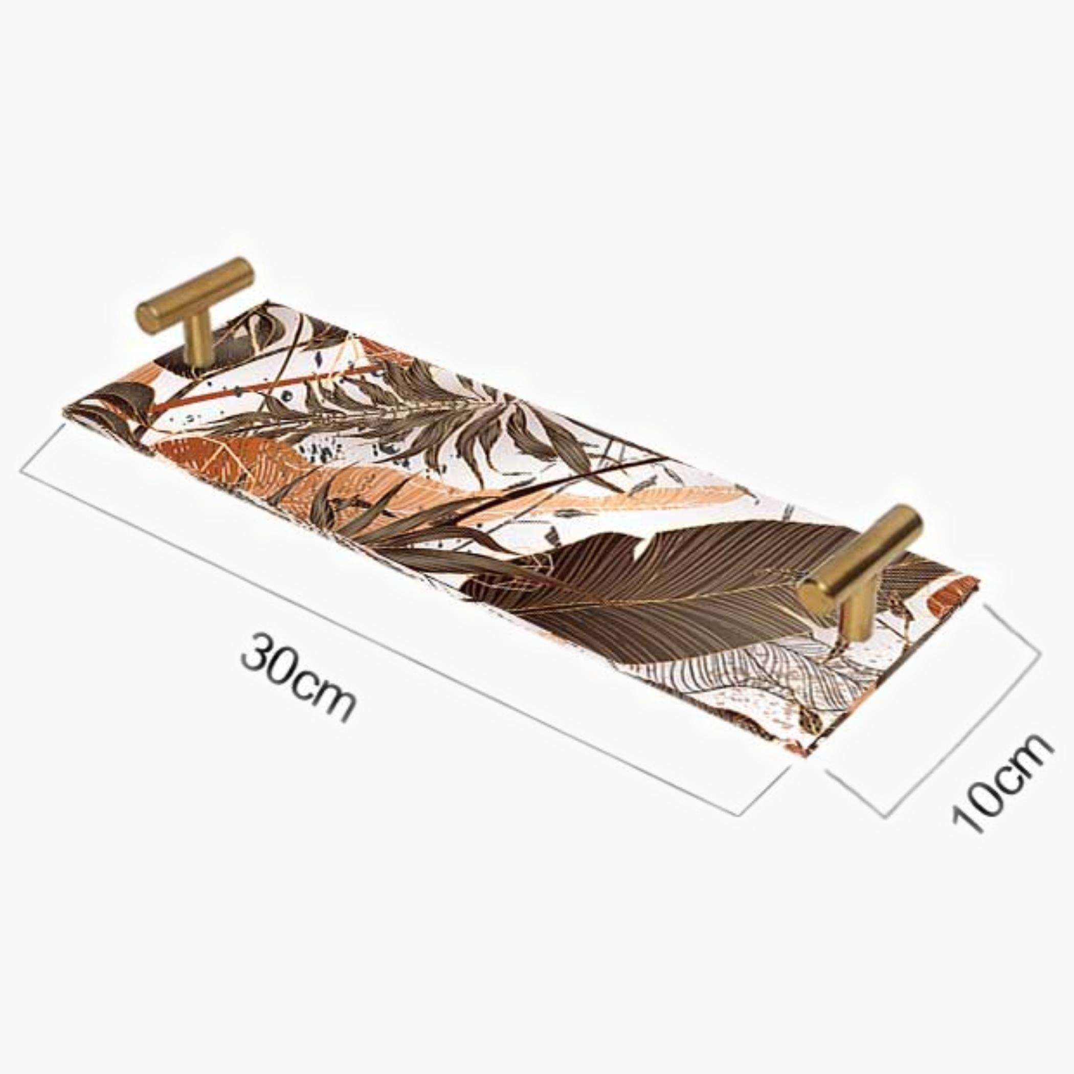 Decorative Acrylic Serving Tray with Gold Metal Handles and Marble Design 10×30 cm-household-dining-serveware-servingtrays-image-3