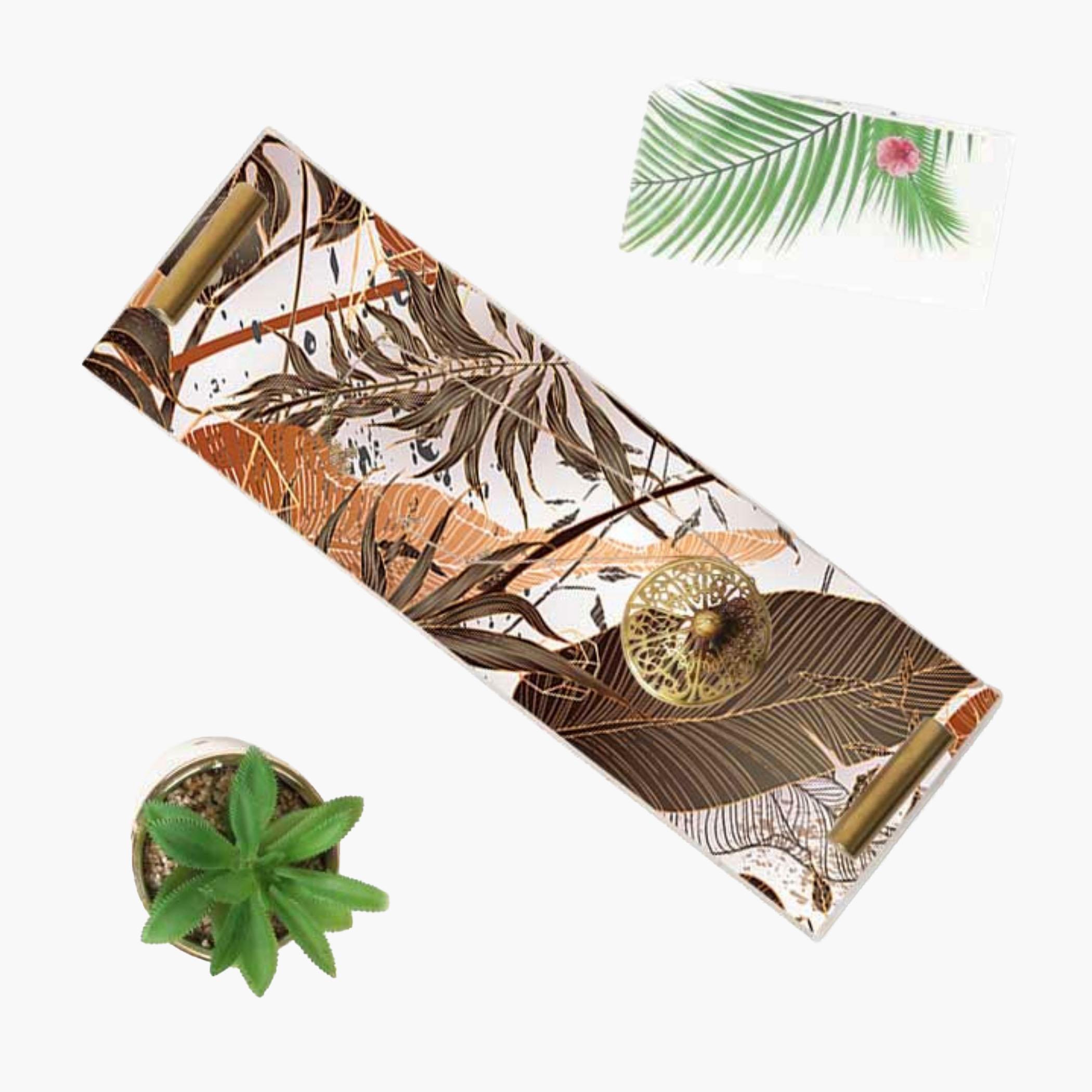 Decorative Acrylic Serving Tray with Gold Metal Handles and Marble Design 10×30 cm-household-dining-serveware-servingtrays-image-5