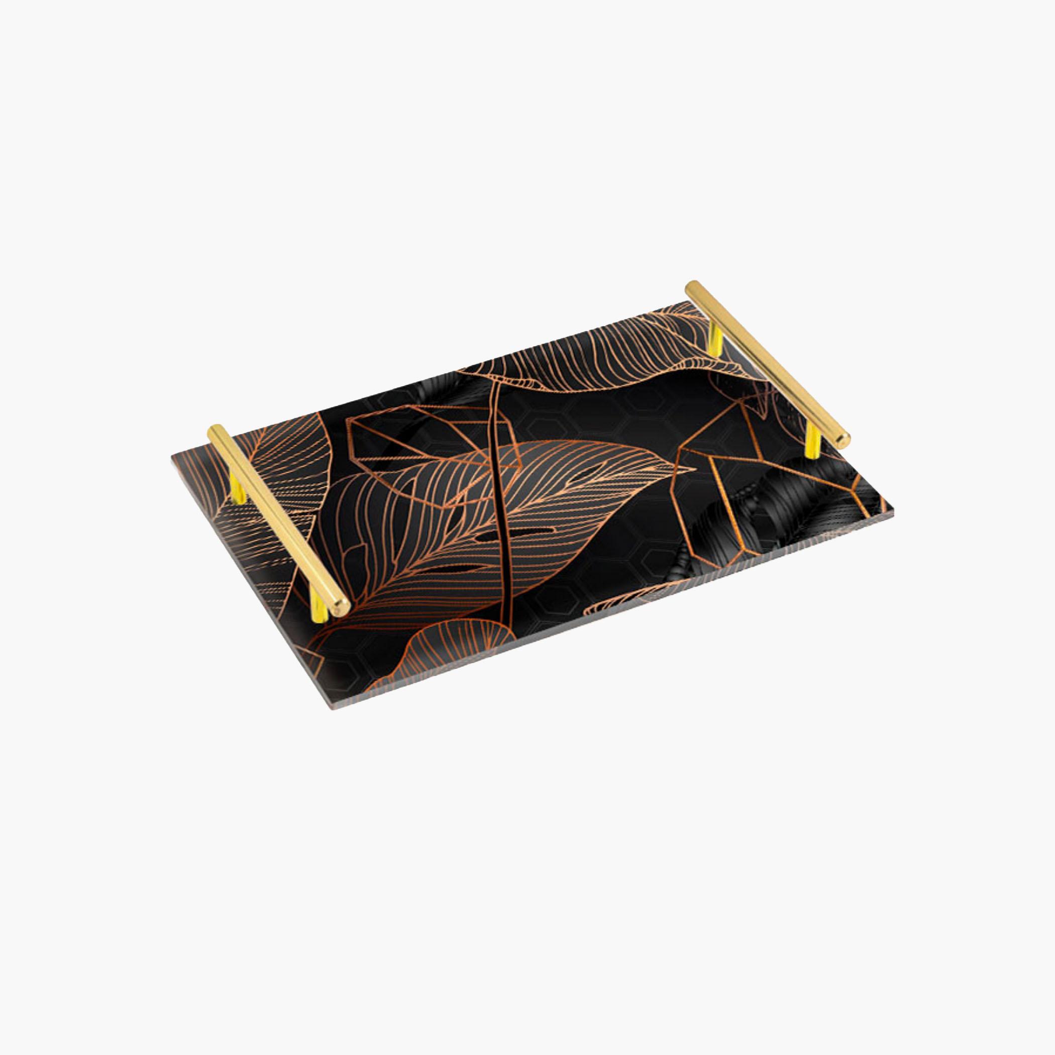 Decorative Acrylic Serving Tray with Gold Metal Handles and Marble Design 24×34 cm-household-dining-serveware-servingtrays-image-1