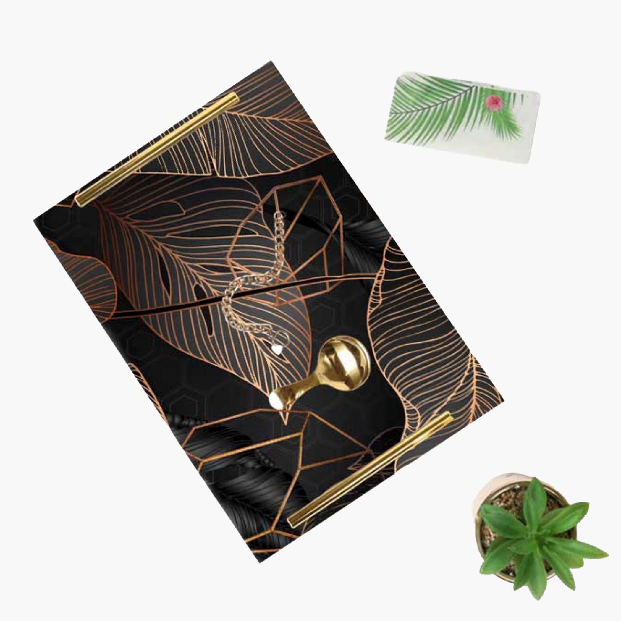 Decorative Acrylic Serving Tray with Gold Metal Handles and Marble Design 20×30 cm-household-dining-serveware-servingtrays-image-2