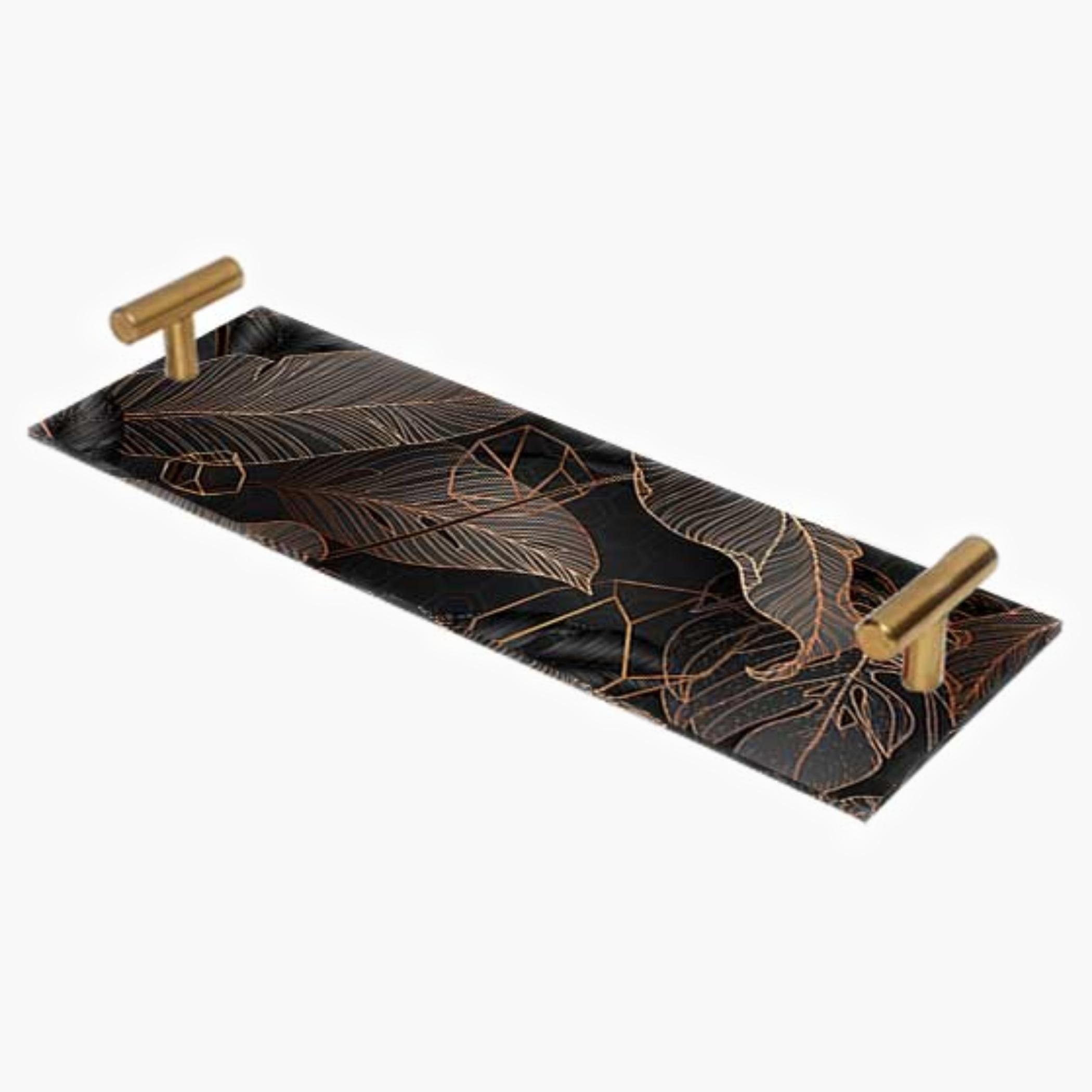Decorative Acrylic Serving Tray with Gold Metal Handles and Marble Design 10×30 cm-household-dining-serveware-servingtrays-image-3