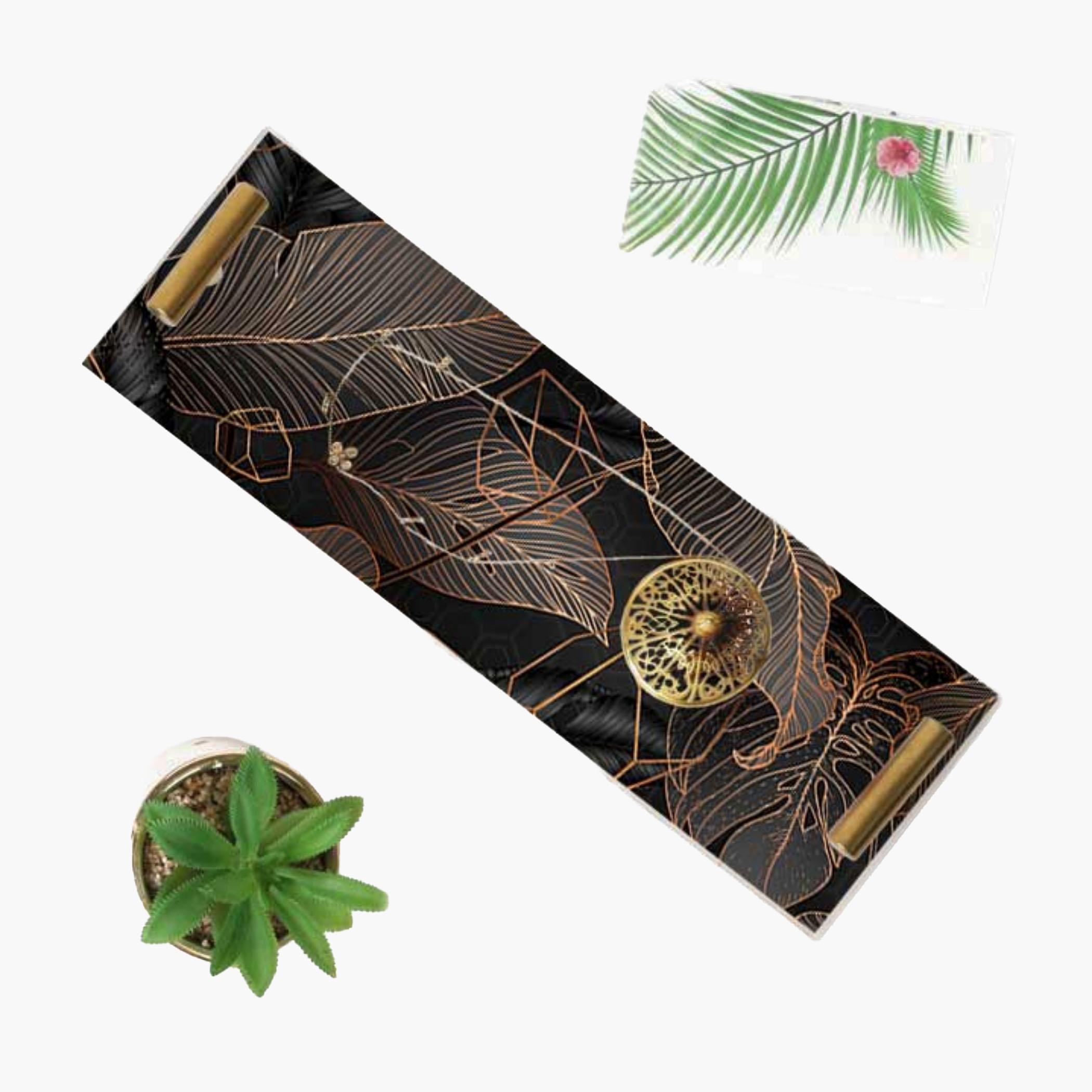 Decorative Acrylic Serving Tray with Gold Metal Handles and Marble Design 10×30 cm-household-dining-serveware-servingtrays-image-5