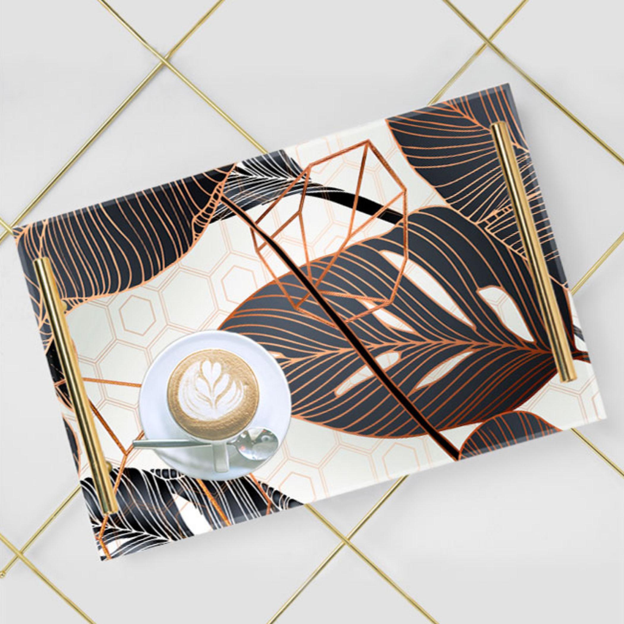 Decorative Acrylic Serving Tray with Gold Metal Handles and Marble Design 24×34 cm-household-dining-serveware-servingtrays-image-1