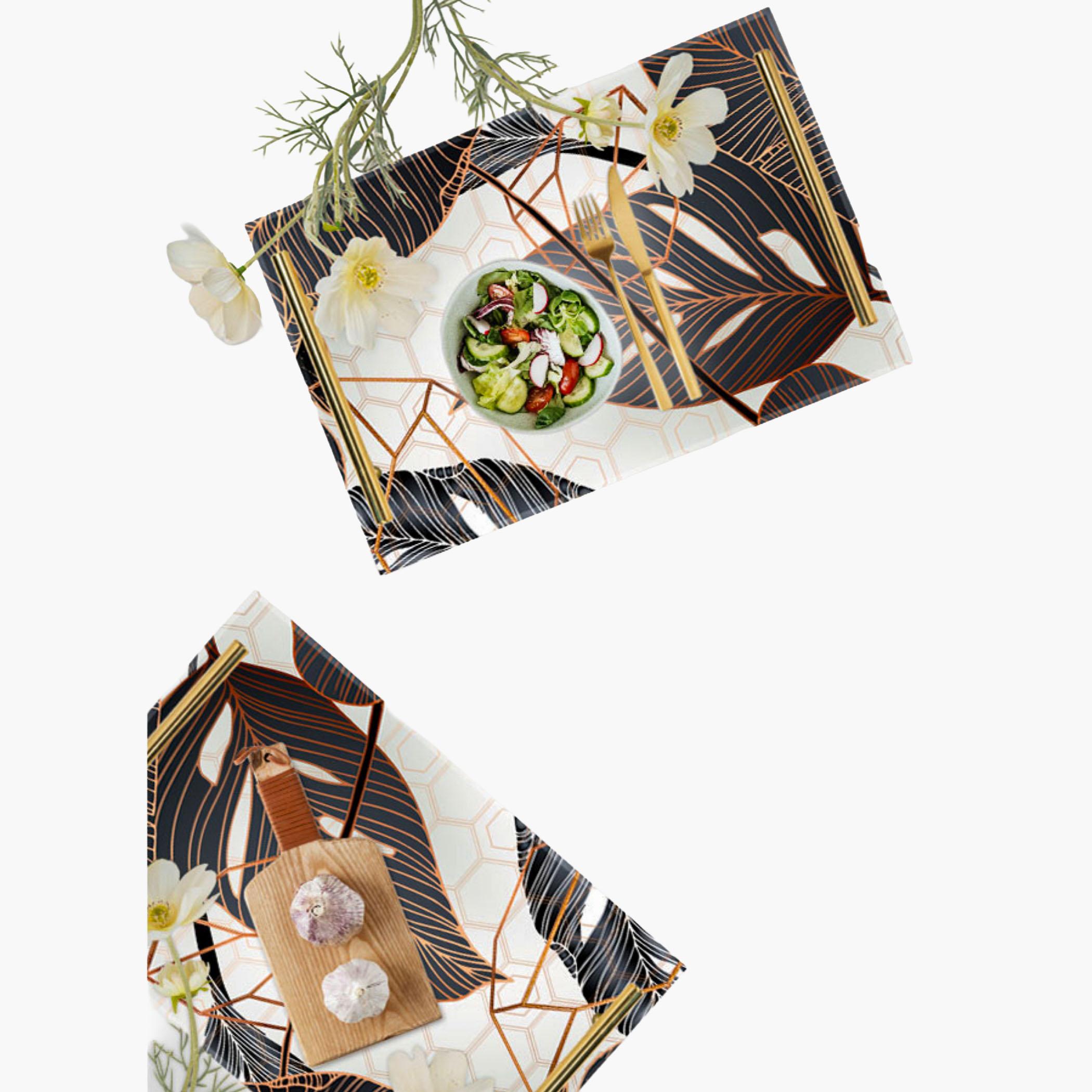 Decorative Acrylic Serving Tray with Gold Metal Handles and Marble Design 24×34 cm-household-dining-serveware-servingtrays-image-2