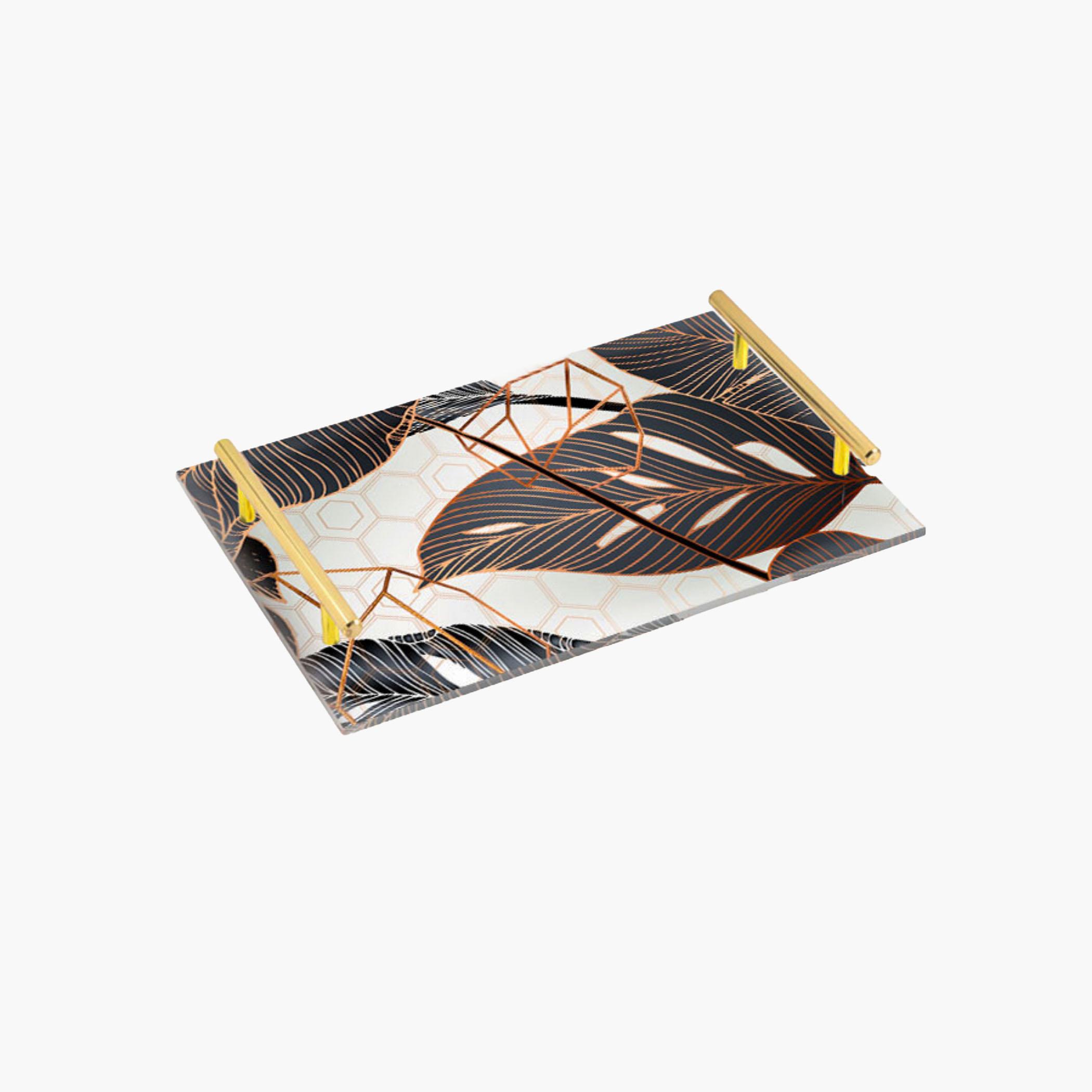 Decorative Acrylic Serving Tray with Gold Metal Handles and Marble Design 20×30 cm-household-dining-serveware-servingtrays-image-1