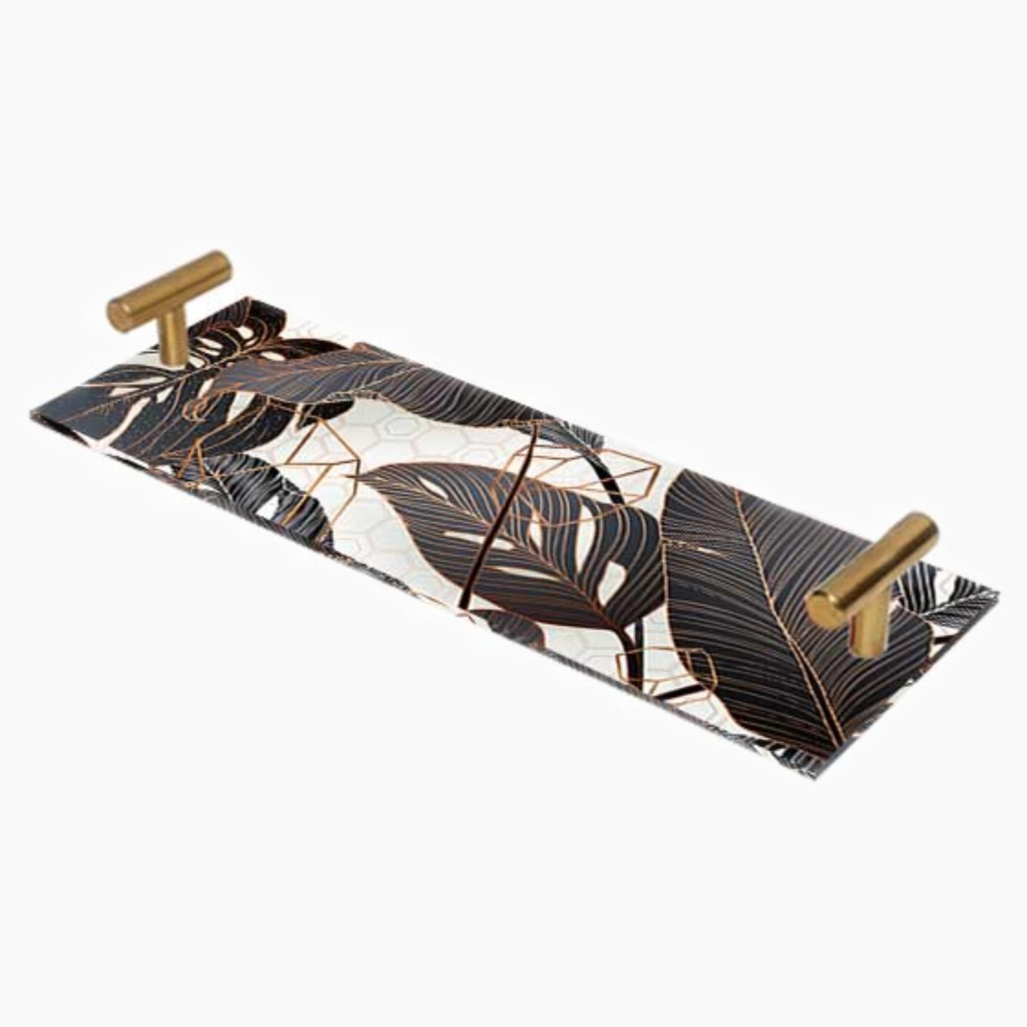 Decorative Acrylic Serving Tray with Gold Metal Handles and Marble Design 10×30 cm-household-dining-serveware-servingtrays-image-2