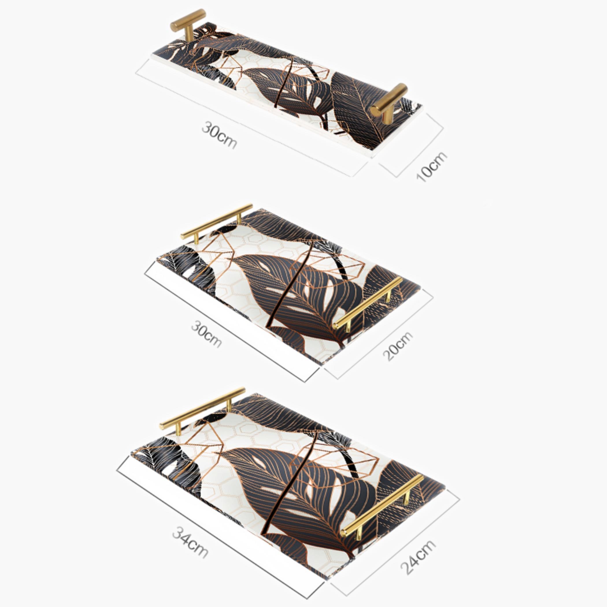 Decorative Acrylic Serving Tray with Gold Metal Handles and Marble Design 10×30 cm-household-dining-serveware-servingtrays-image-4