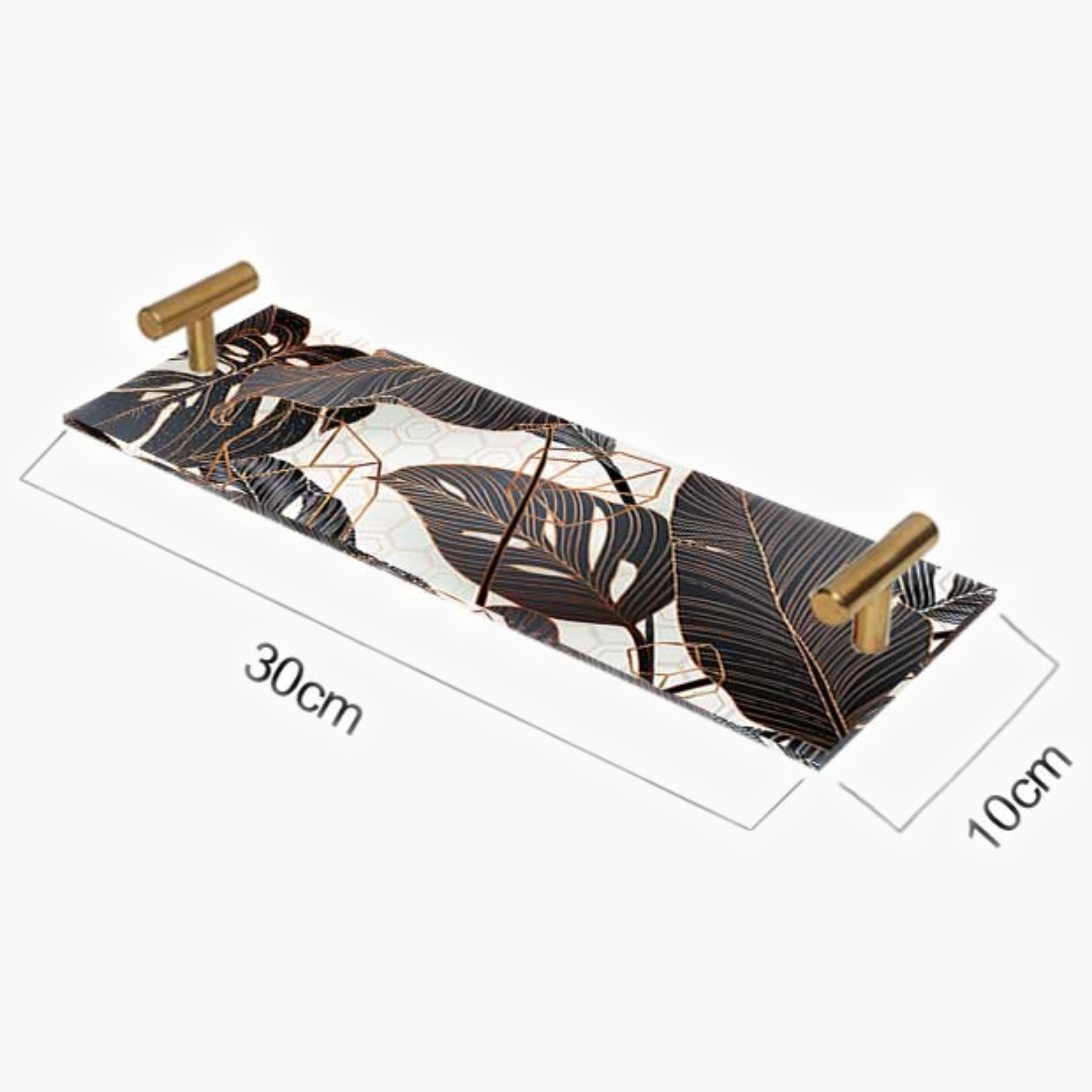 Decorative Acrylic Serving Tray with Gold Metal Handles and Marble Design 10×30 cm-household-dining-serveware-servingtrays-image-5