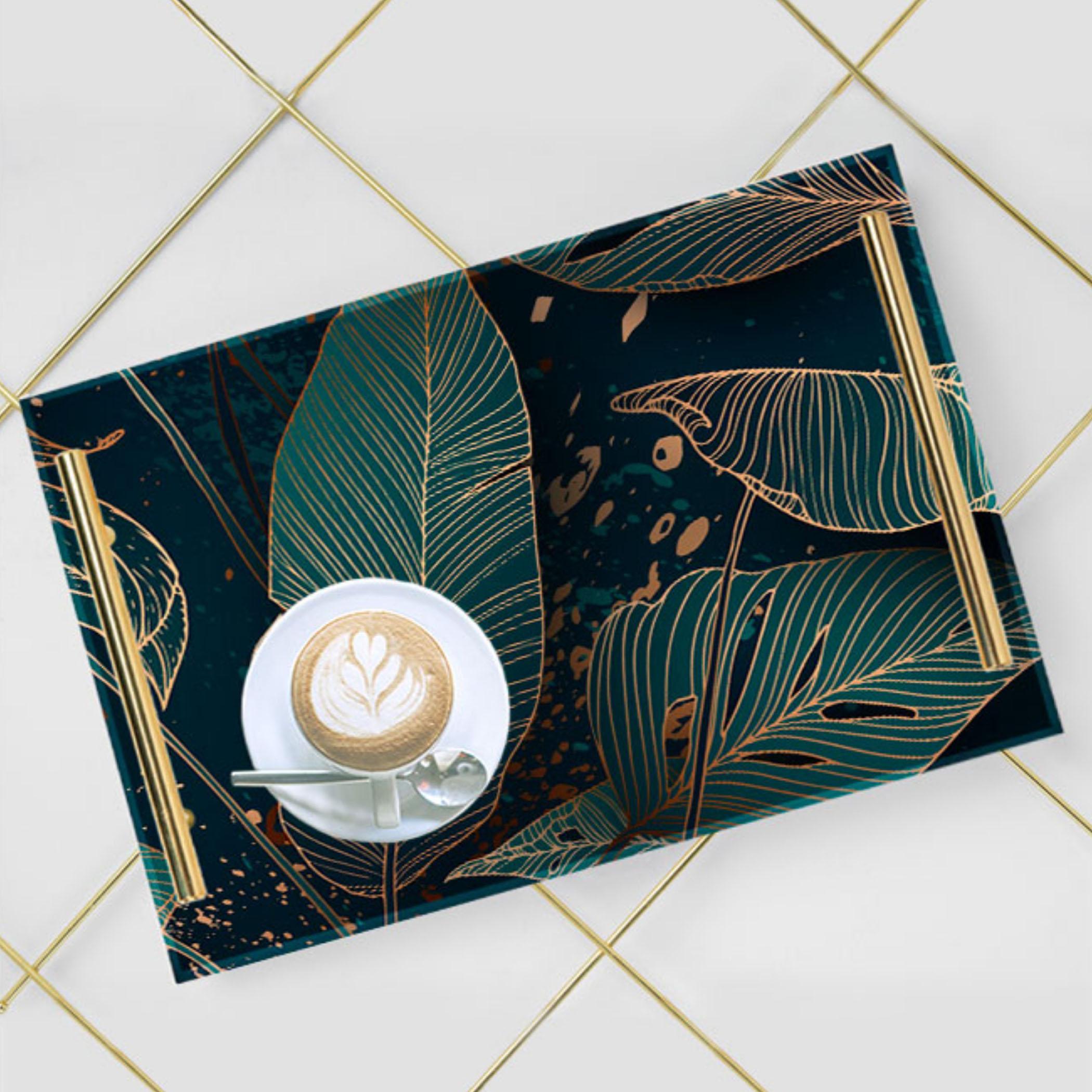 Decorative Acrylic Serving Tray with Gold Metal Handles and Marble Design 24×34 cm-household-dining-serveware-servingtrays-image-1