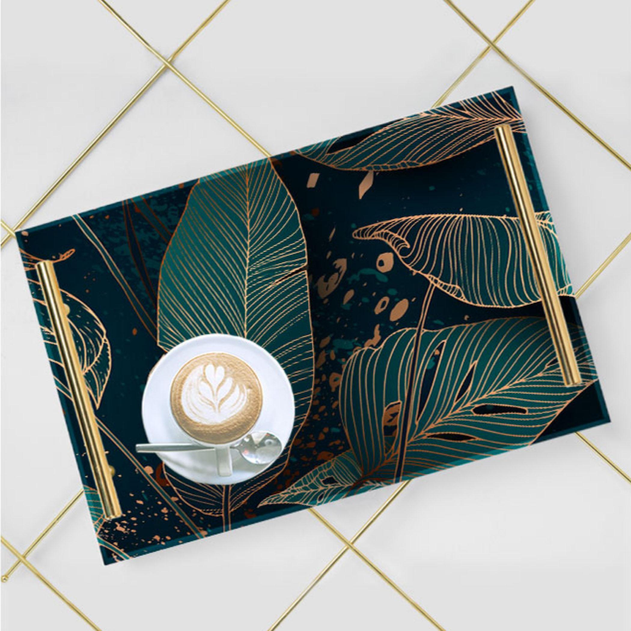 Decorative Acrylic Serving Tray with Gold Metal Handles and Marble Design 20×30 cm-household-dining-serveware-servingtrays-image-1