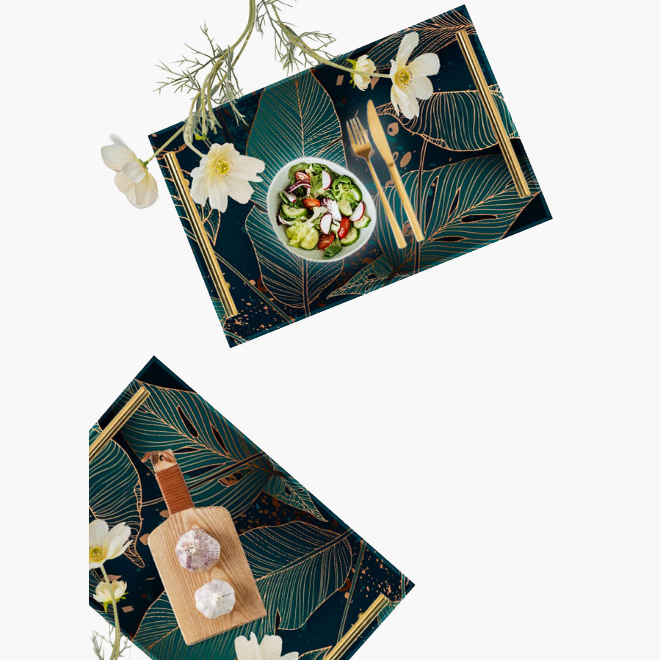 Decorative Acrylic Serving Tray with Gold Metal Handles and Marble Design 20×30 cm-household-dining-serveware-servingtrays-image-2