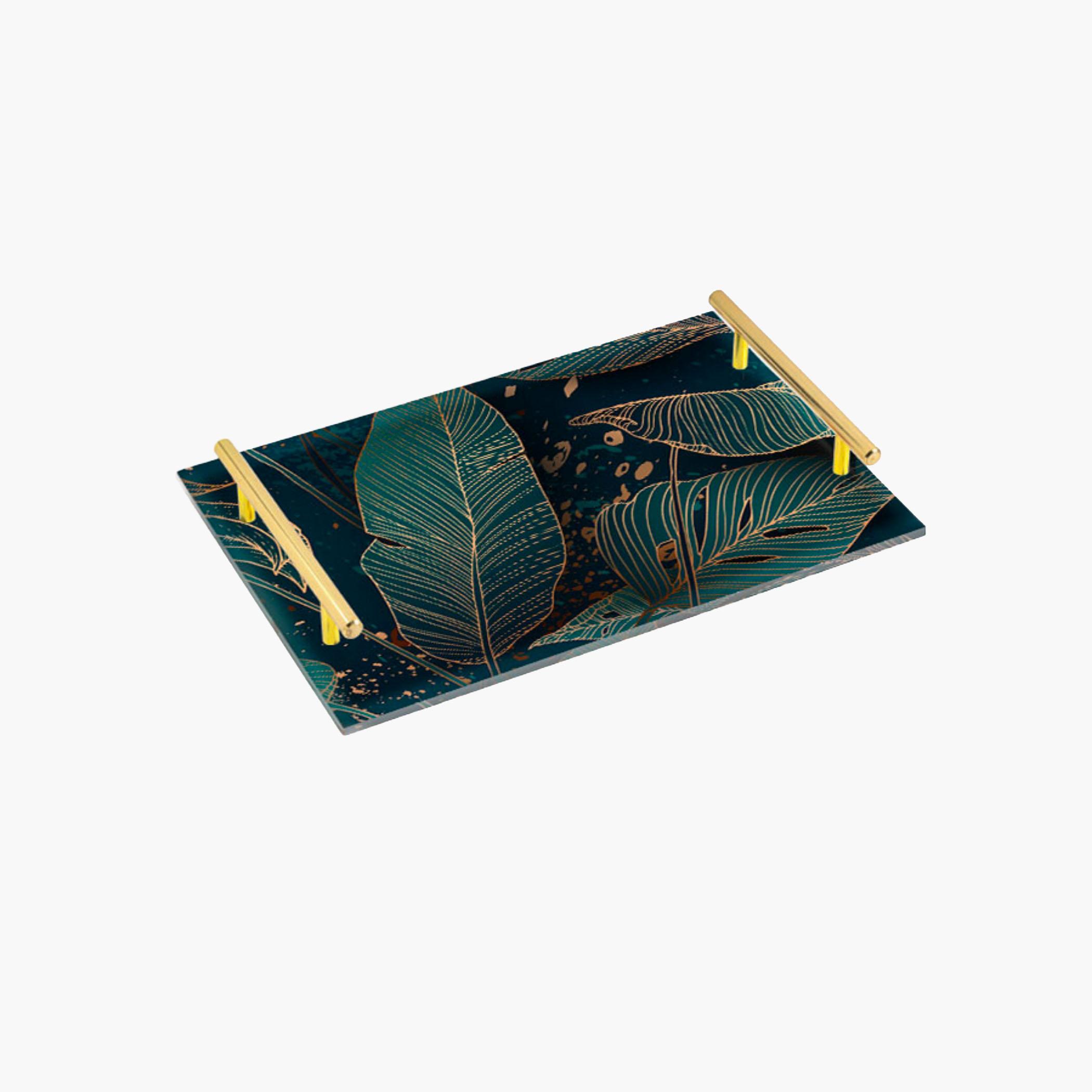 Decorative Acrylic Serving Tray with Gold Metal Handles and Marble Design 20×30 cm-household-dining-serveware-servingtrays-image-4