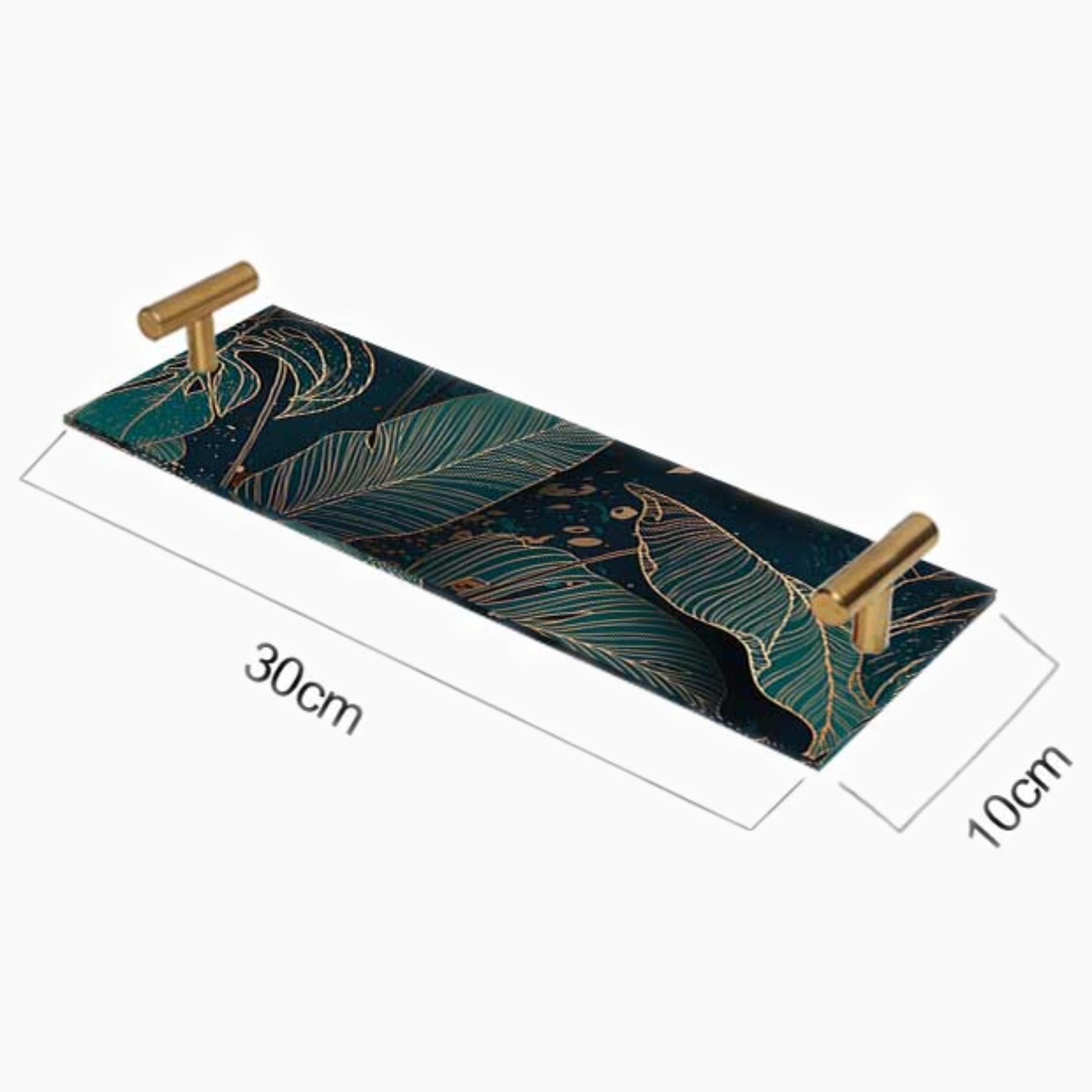 Decorative Acrylic Serving Tray with Gold Metal Handles and Marble Design 10×30 cm-household-dining-serveware-servingtrays-image-4