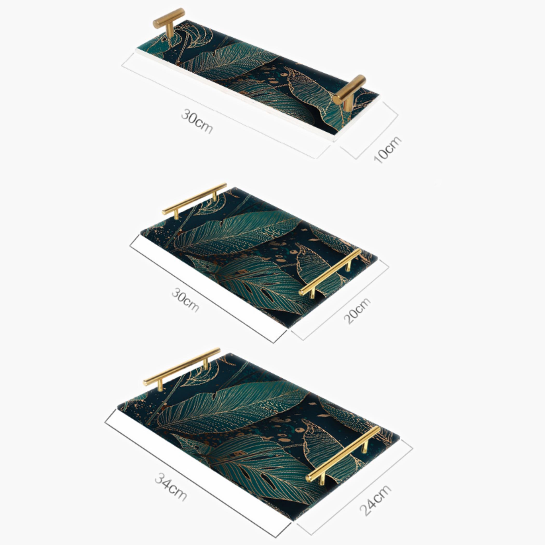 Decorative Acrylic Serving Tray with Gold Metal Handles and Marble Design 10×30 cm-household-dining-serveware-servingtrays-image-5