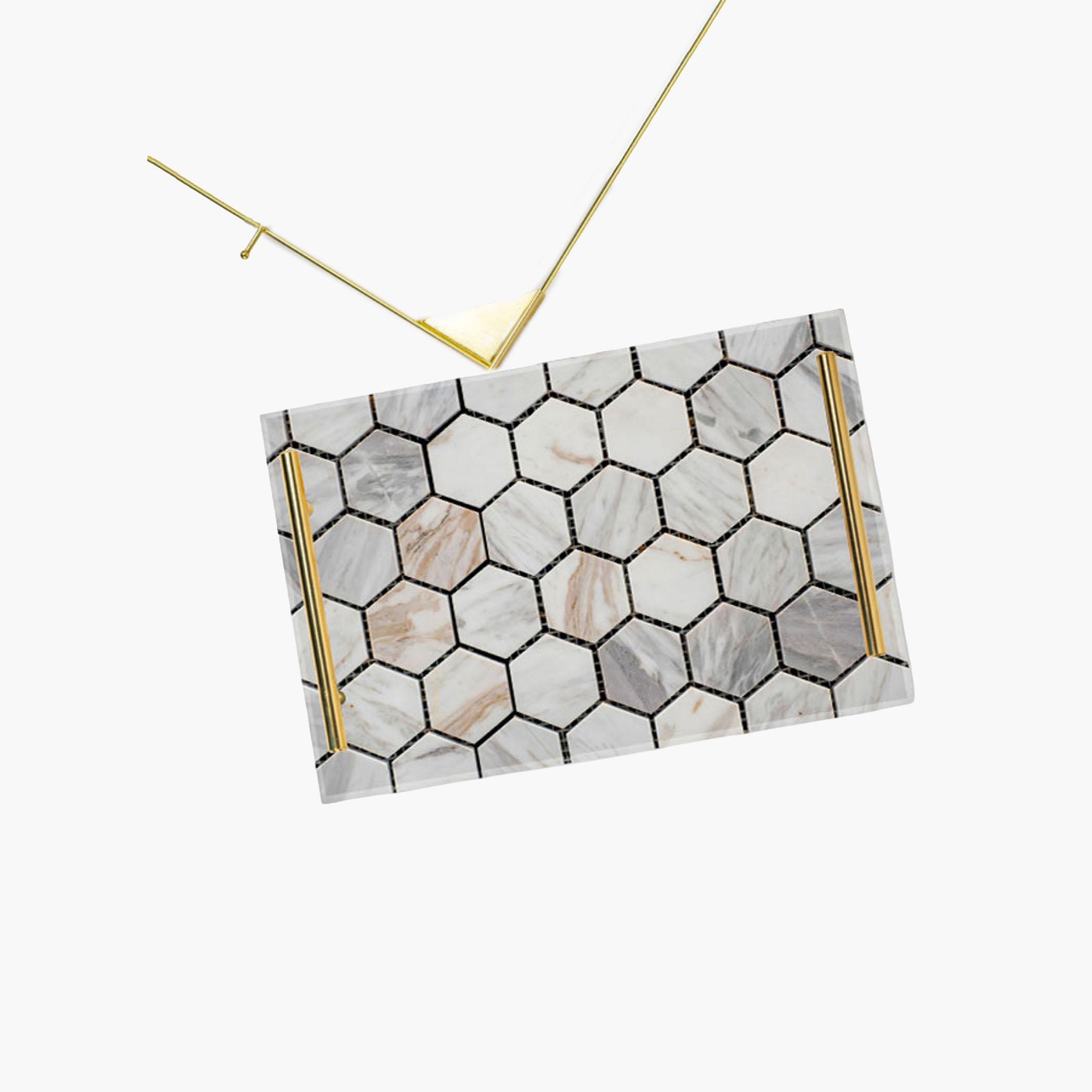 Decorative Acrylic Serving Tray with Gold Metal Handles and Marble Design 24×34 cm-household-dining-serveware-servingtrays-image-3
