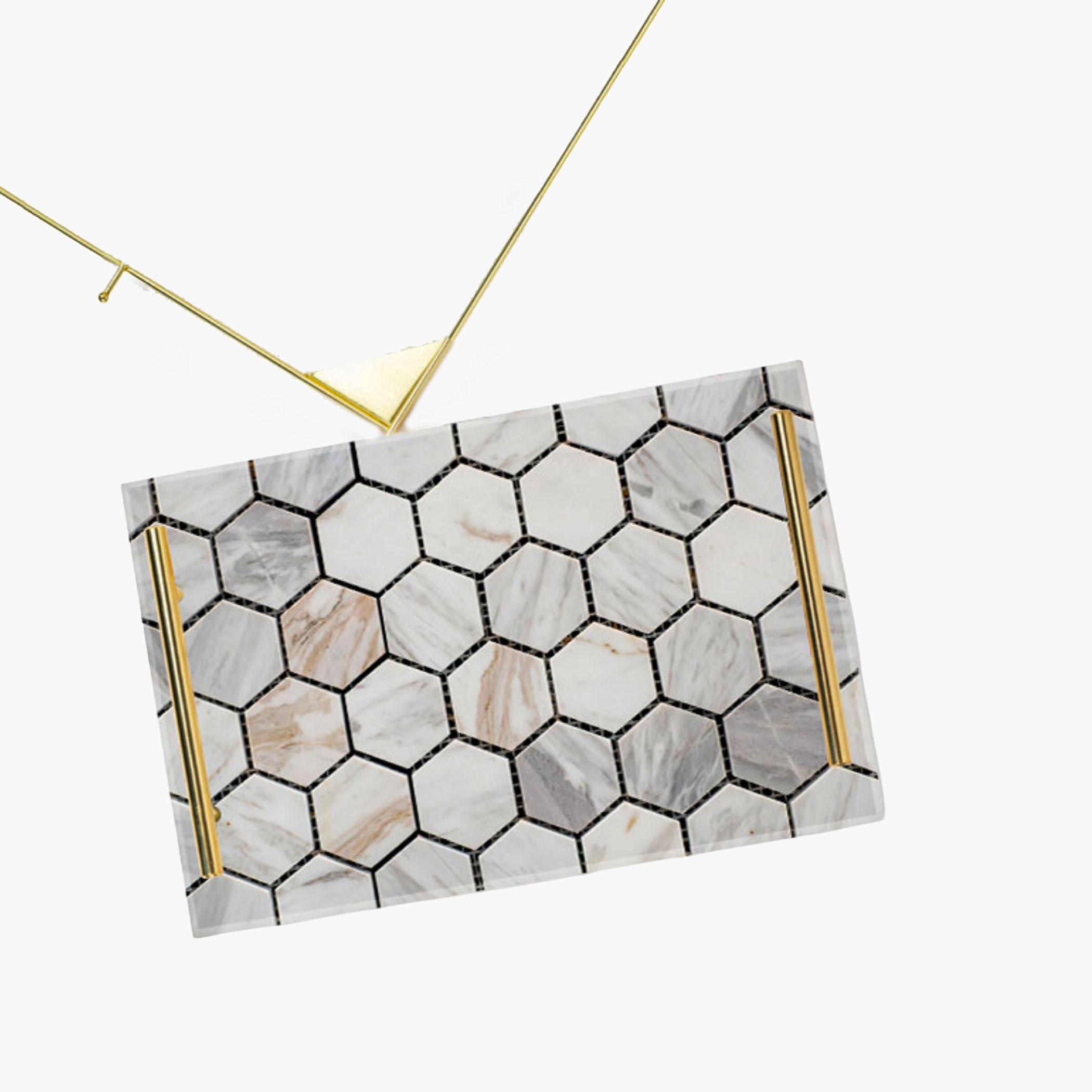 Decorative Acrylic Serving Tray with Gold Metal Handles and Marble Design 20×30 cm-household-dining-serveware-servingtrays-image-2